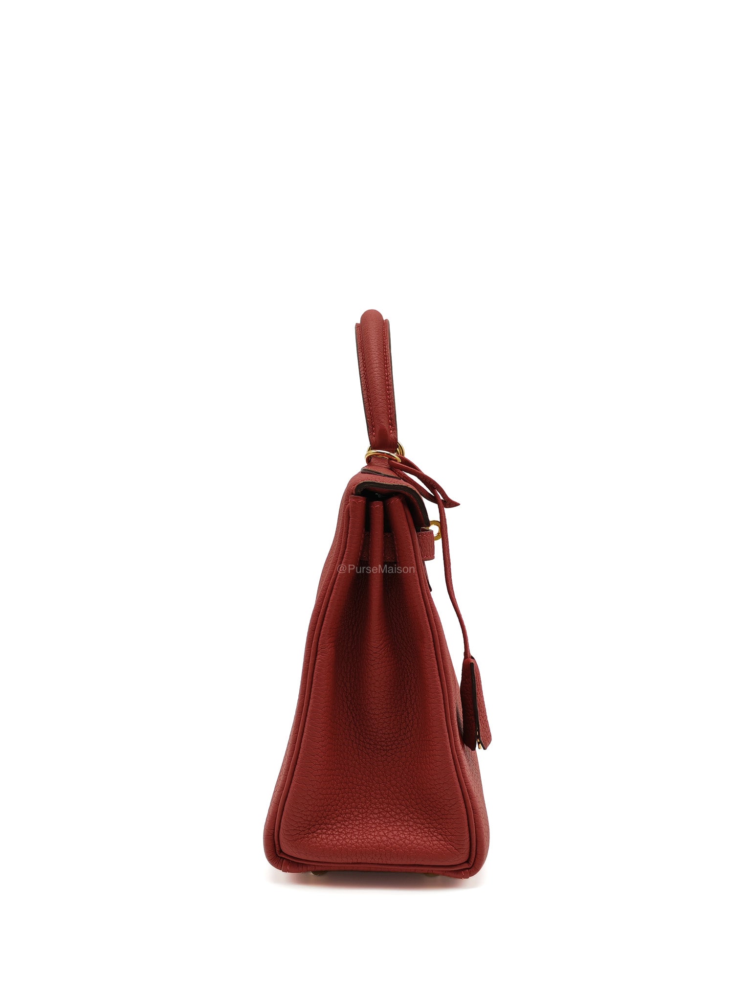 Hermes Kelly 25 Retourne in Rouge Vif Togo Leather and Gold Hardware Stamp Y (2020) | Purse Maison Luxury Bags Shop