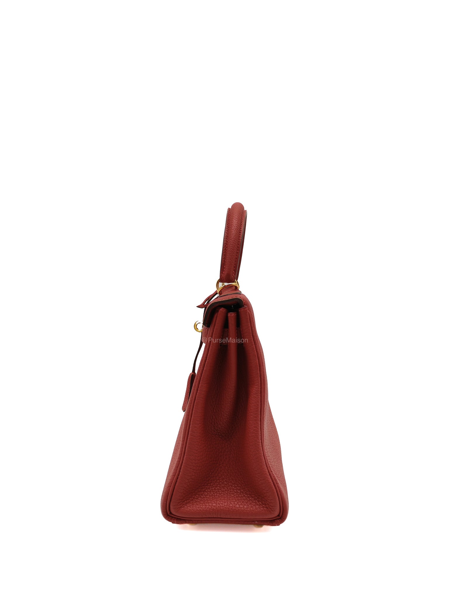 Hermes Kelly 25 Retourne in Rouge Vif Togo Leather and Gold Hardware Stamp Y (2020) | Purse Maison Luxury Bags Shop