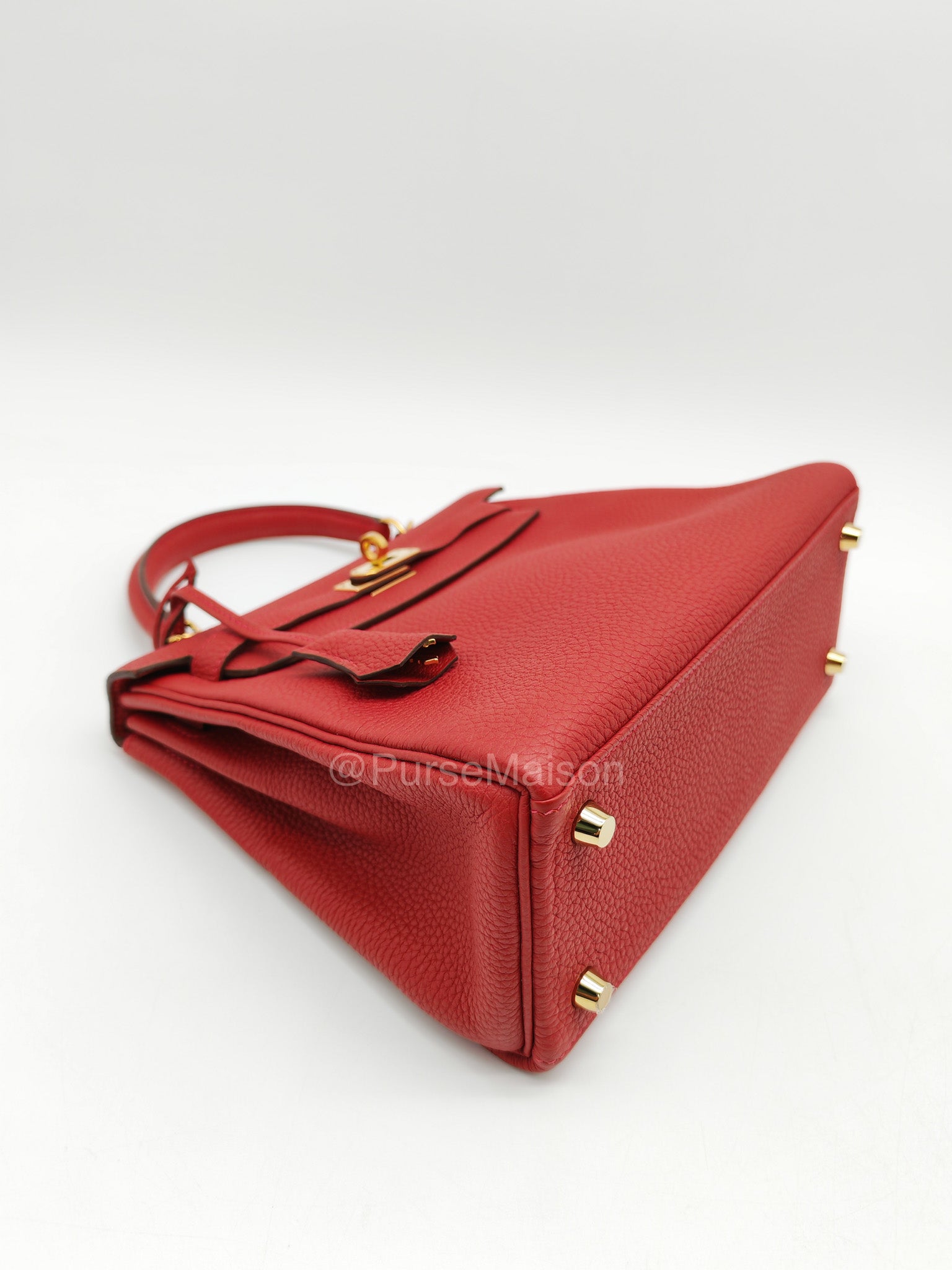 Hermes Kelly 25 Retourne in Rouge Vif Togo Leather and Gold Hardware Stamp Y (2020) | Purse Maison Luxury Bags Shop