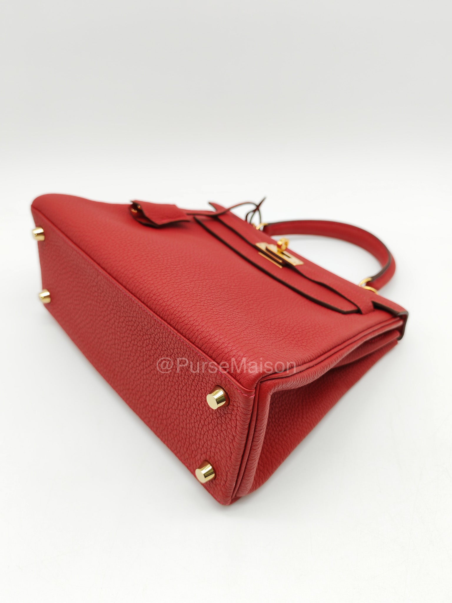 Hermes Kelly 25 Retourne in Rouge Vif Togo Leather and Gold Hardware Stamp Y (2020) | Purse Maison Luxury Bags Shop