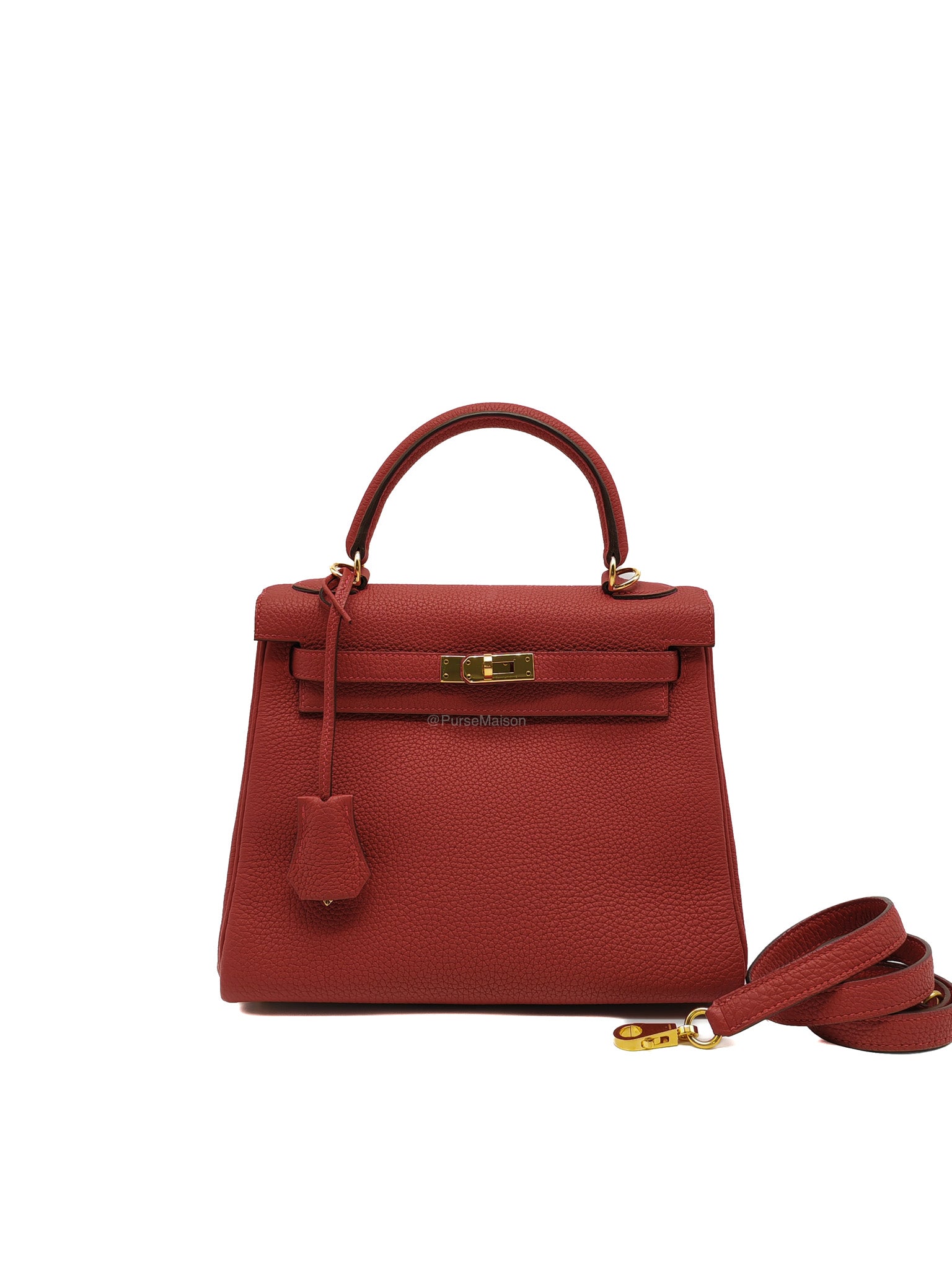 Hermes Kelly 25 Retourne in Rouge Vif Togo Leather and Gold Hardware Stamp Y (2020) | Purse Maison Luxury Bags Shop