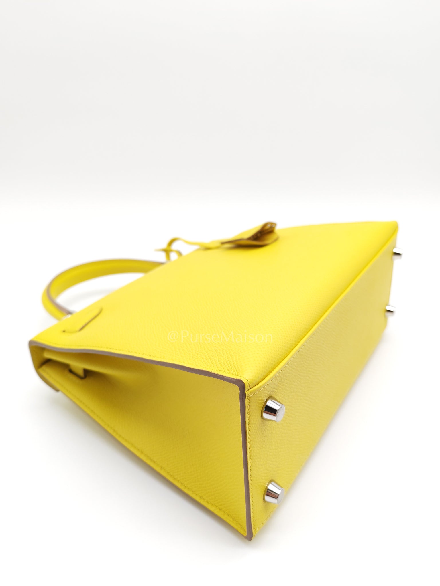 Kelly 25 Sellier in Lime Epsom Leather and Palladiun Hardware Stamp U (2022) | Purse Maison Luxury Bags Shop