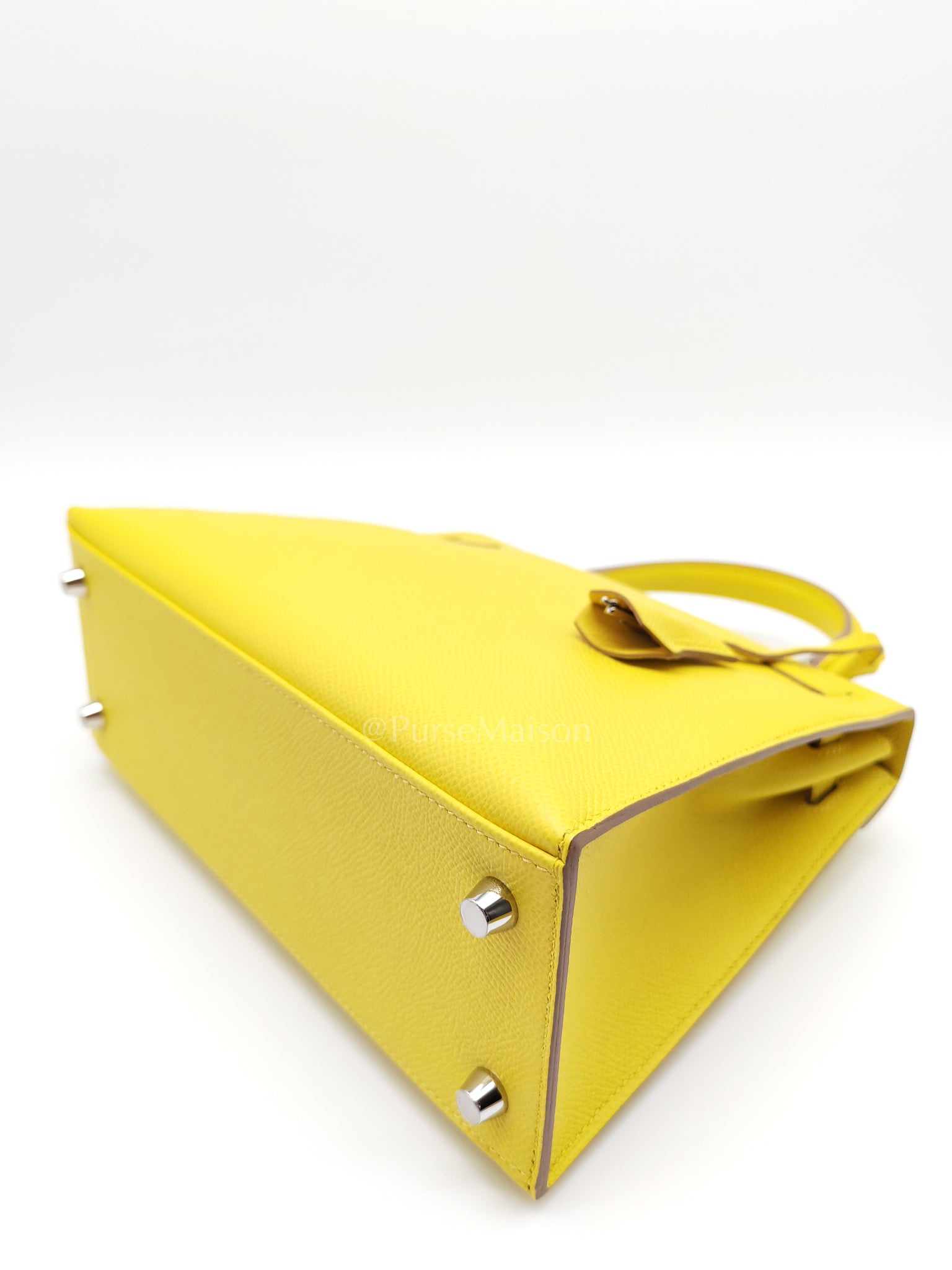 Kelly 25 Sellier in Lime Epsom Leather and Palladiun Hardware Stamp U (2022) | Purse Maison Luxury Bags Shop