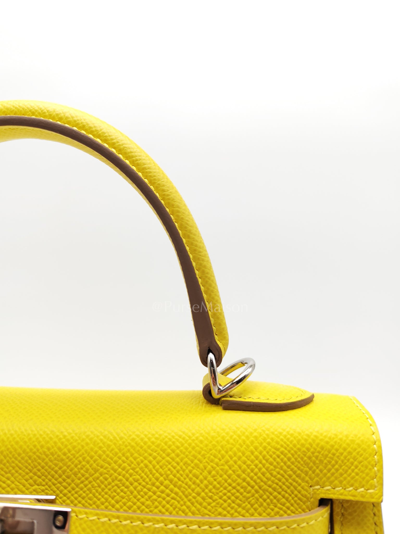 Kelly 25 Sellier in Lime Epsom Leather and Palladiun Hardware Stamp U (2022) | Purse Maison Luxury Bags Shop