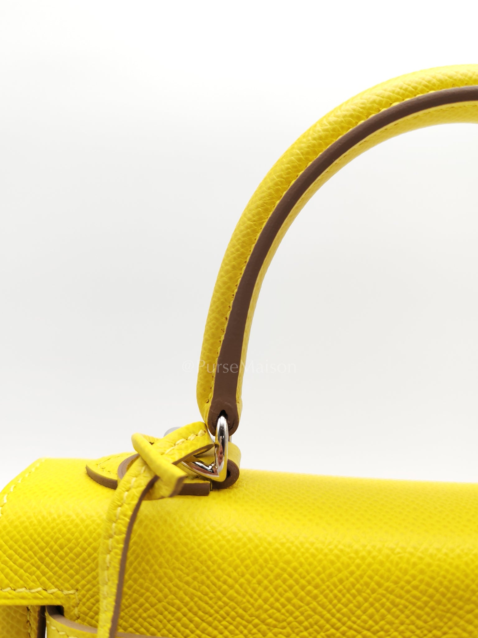 Kelly 25 Sellier in Lime Epsom Leather and Palladiun Hardware Stamp U (2022) | Purse Maison Luxury Bags Shop