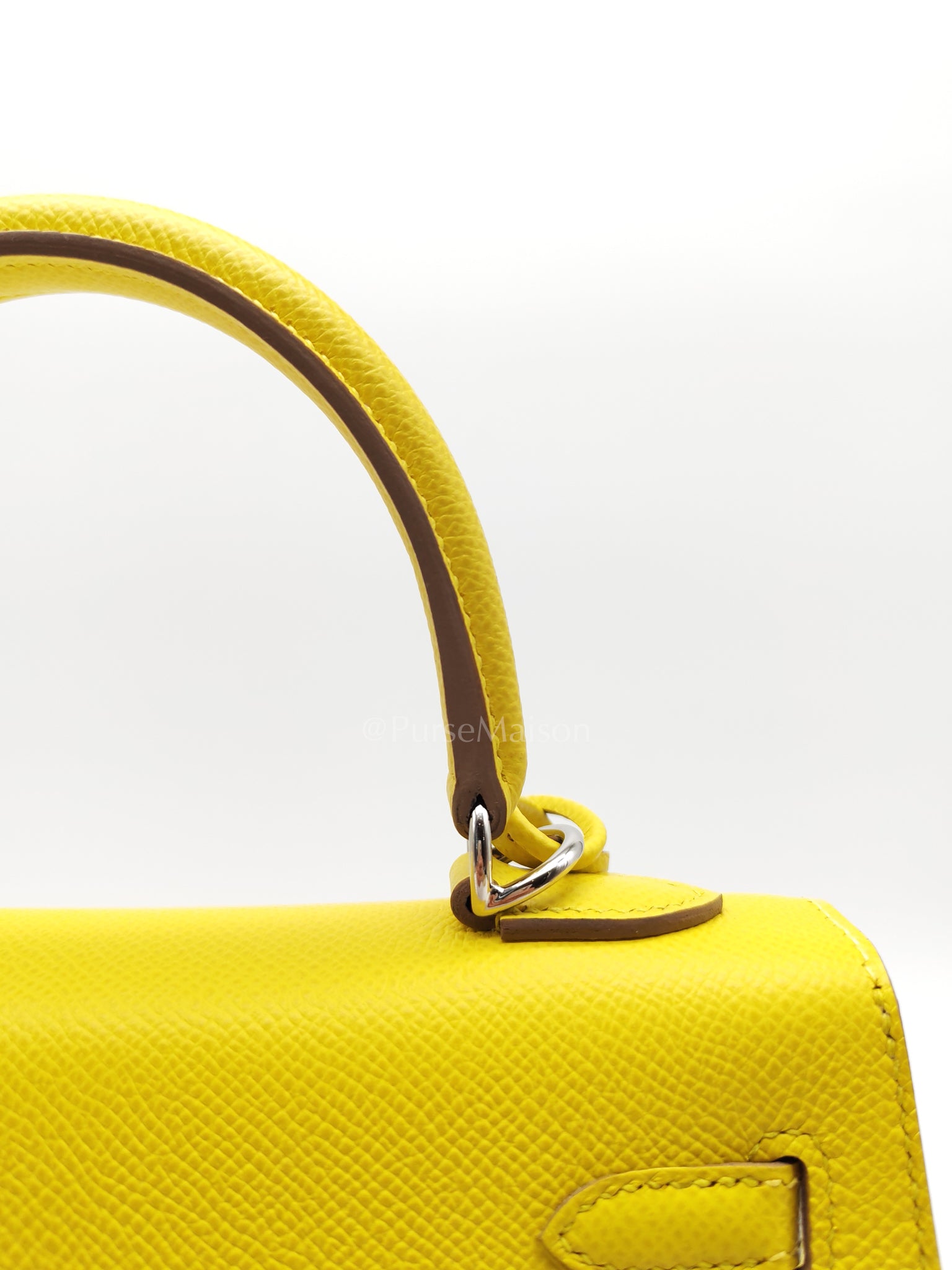 Kelly 25 Sellier in Lime Epsom Leather and Palladiun Hardware Stamp U (2022) | Purse Maison Luxury Bags Shop