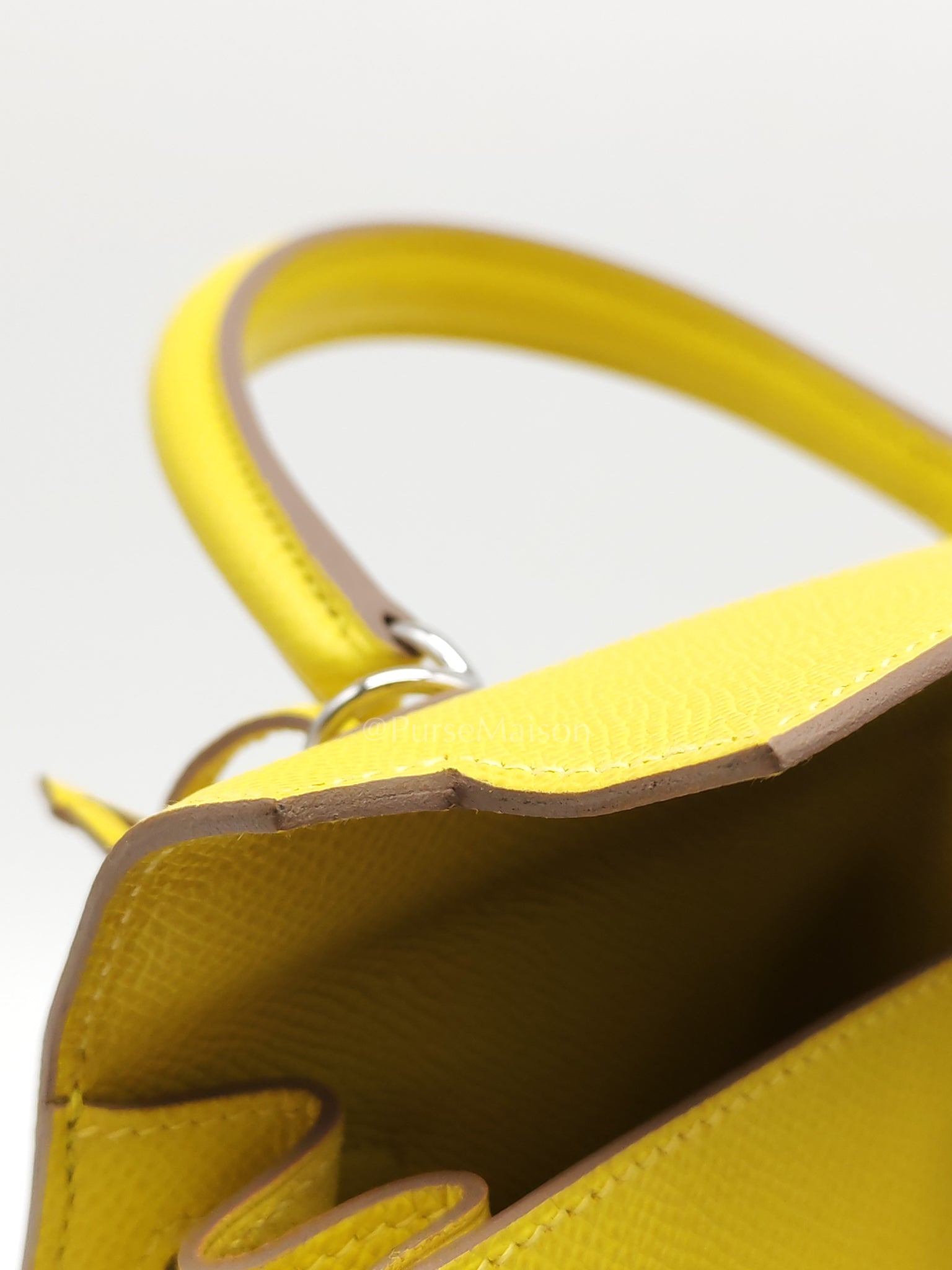 Kelly 25 Sellier in Lime Epsom Leather and Palladiun Hardware Stamp U (2022) | Purse Maison Luxury Bags Shop