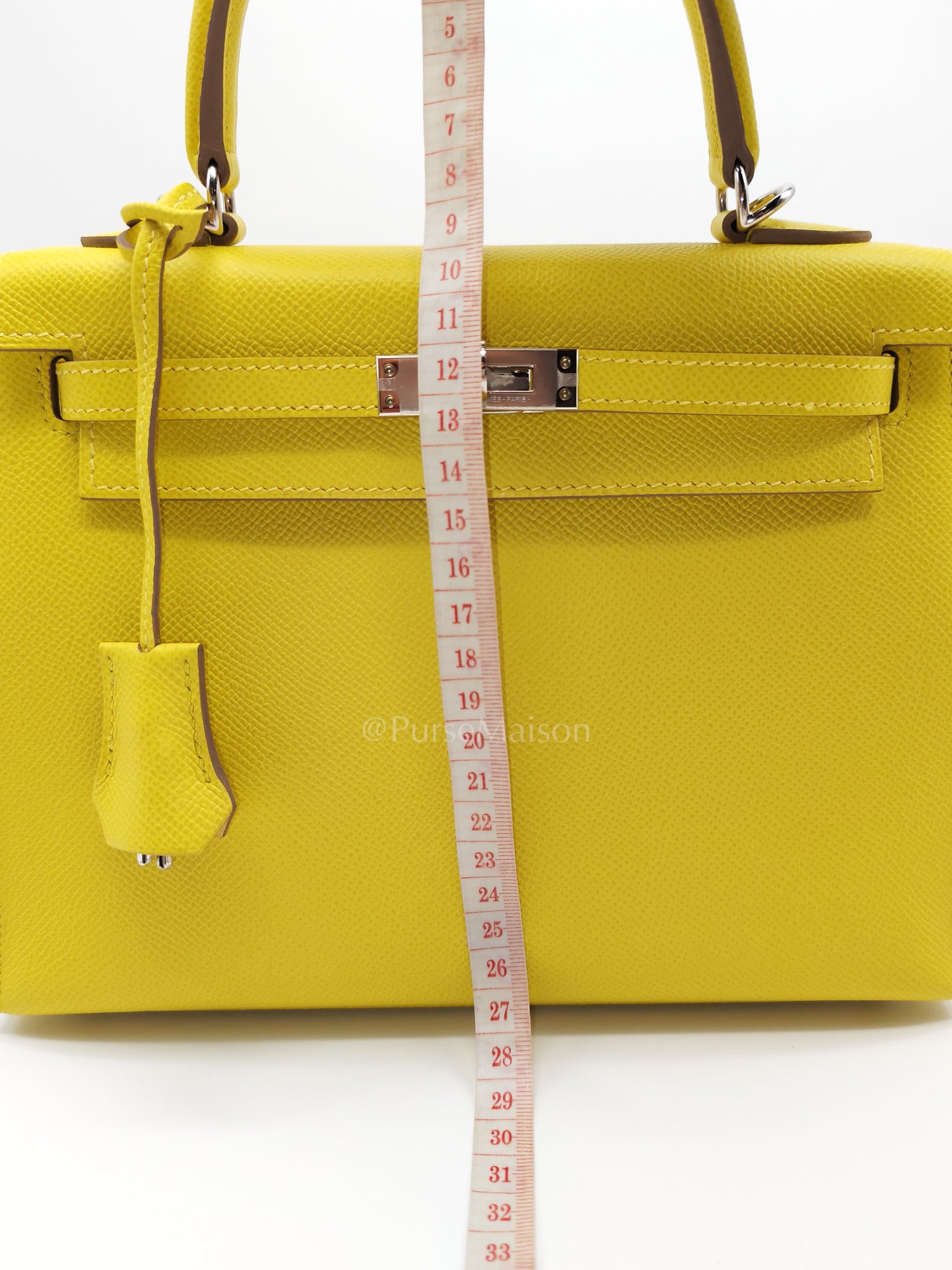 Kelly 25 Sellier in Lime Epsom Leather and Palladiun Hardware Stamp U (2022) | Purse Maison Luxury Bags Shop