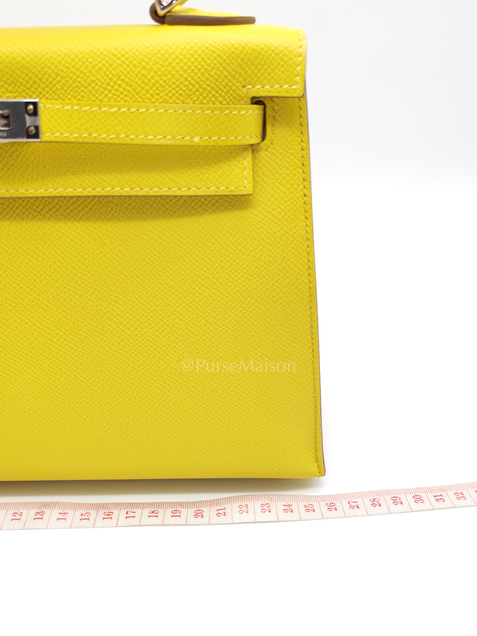 Kelly 25 Sellier in Lime Epsom Leather and Palladiun Hardware Stamp U (2022) | Purse Maison Luxury Bags Shop
