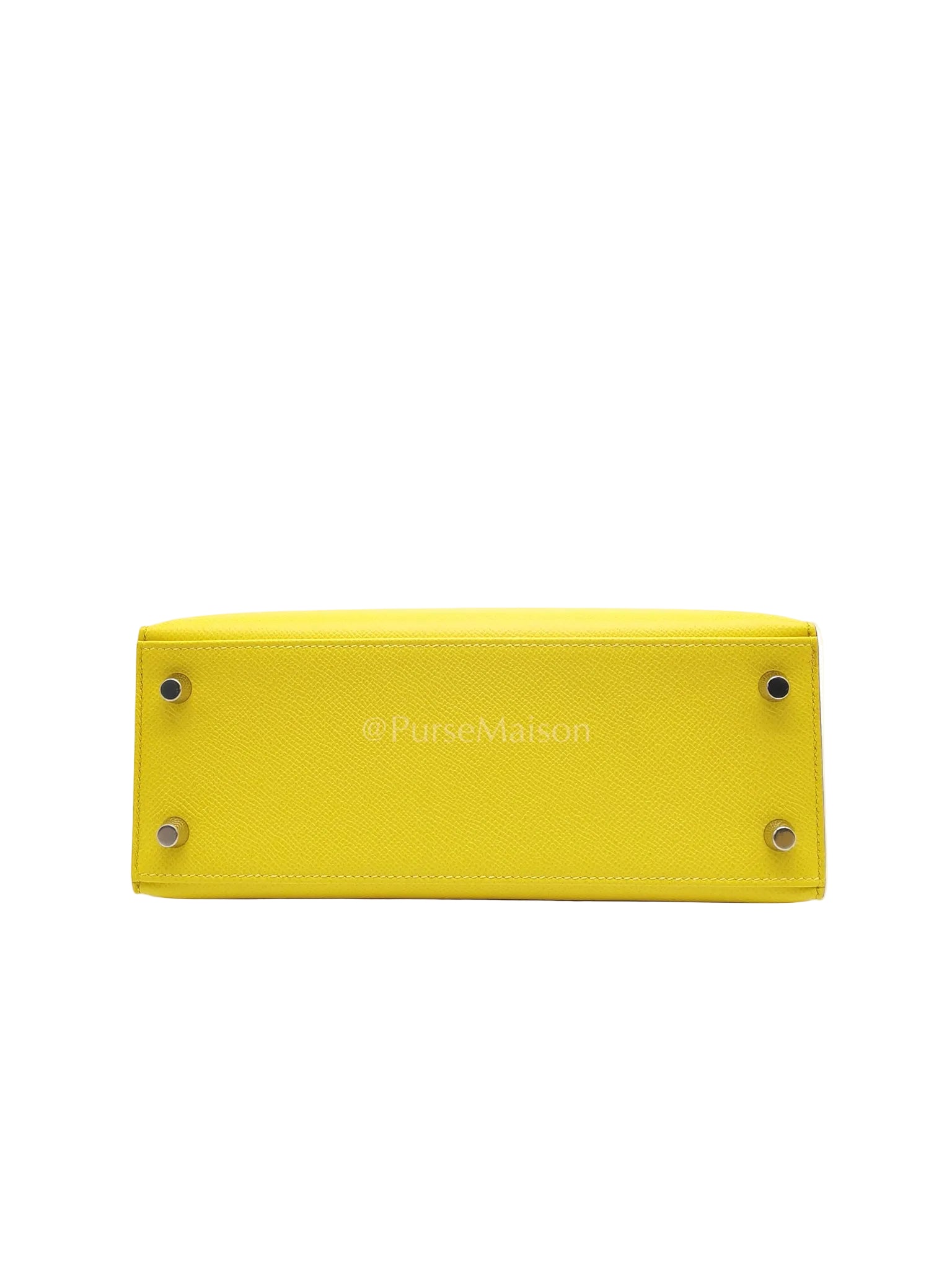 Kelly 25 Sellier in Lime Epsom Leather and Palladiun Hardware Stamp U (2022) | Purse Maison Luxury Bags Shop