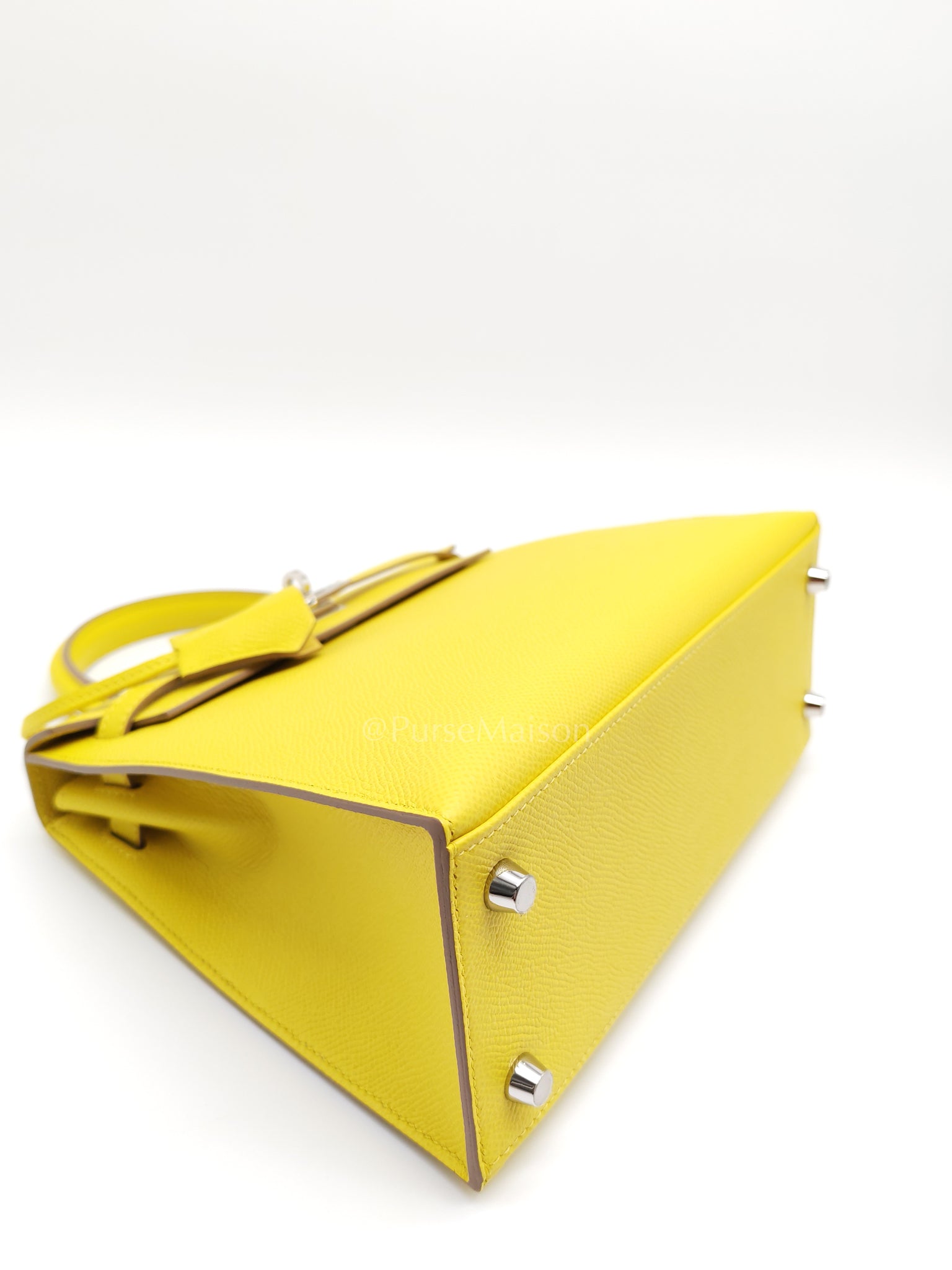 Kelly 25 Sellier in Lime Epsom Leather and Palladiun Hardware Stamp U (2022) | Purse Maison Luxury Bags Shop