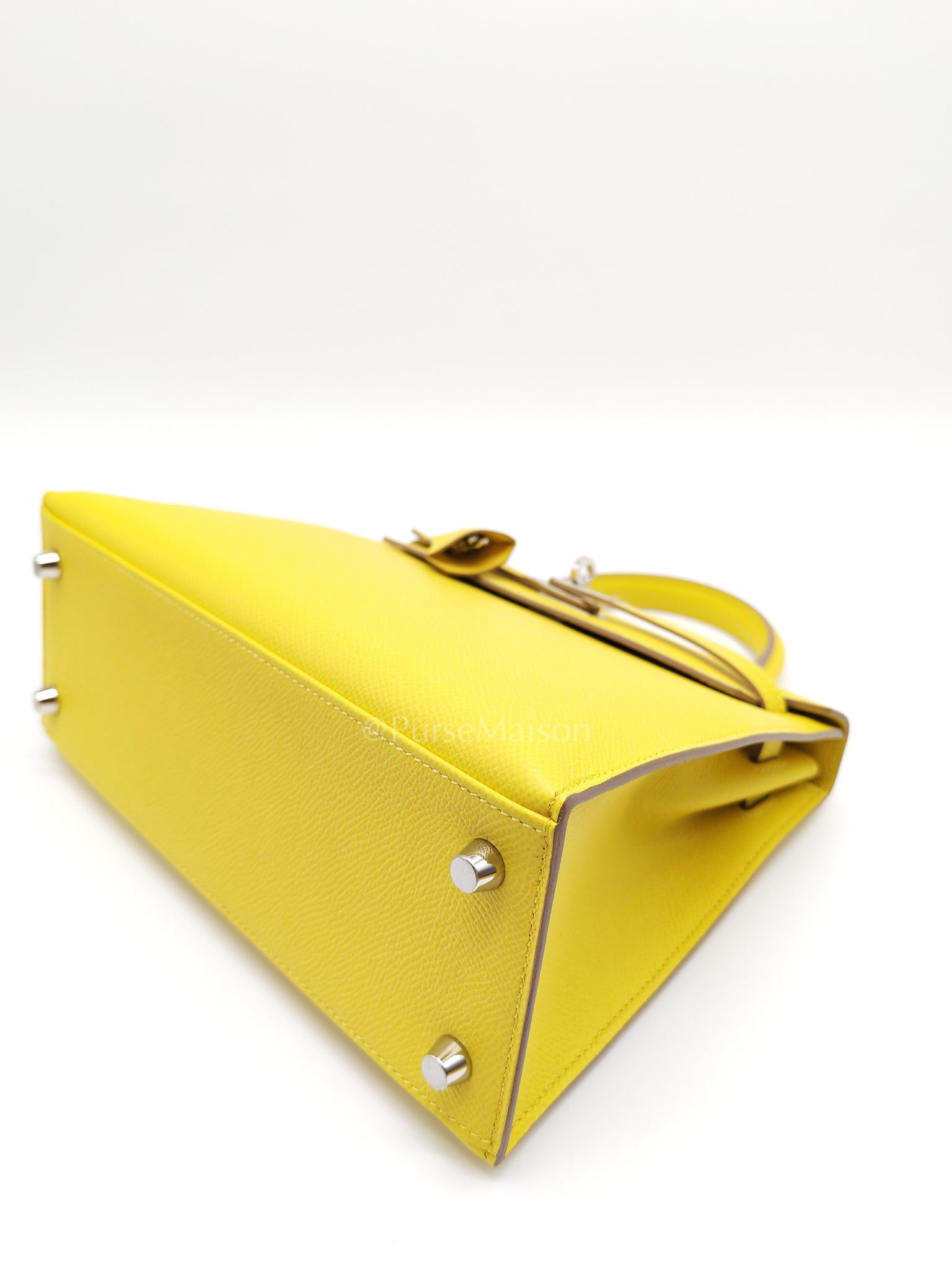 Kelly 25 Sellier in Lime Epsom Leather and Palladiun Hardware Stamp U (2022) | Purse Maison Luxury Bags Shop