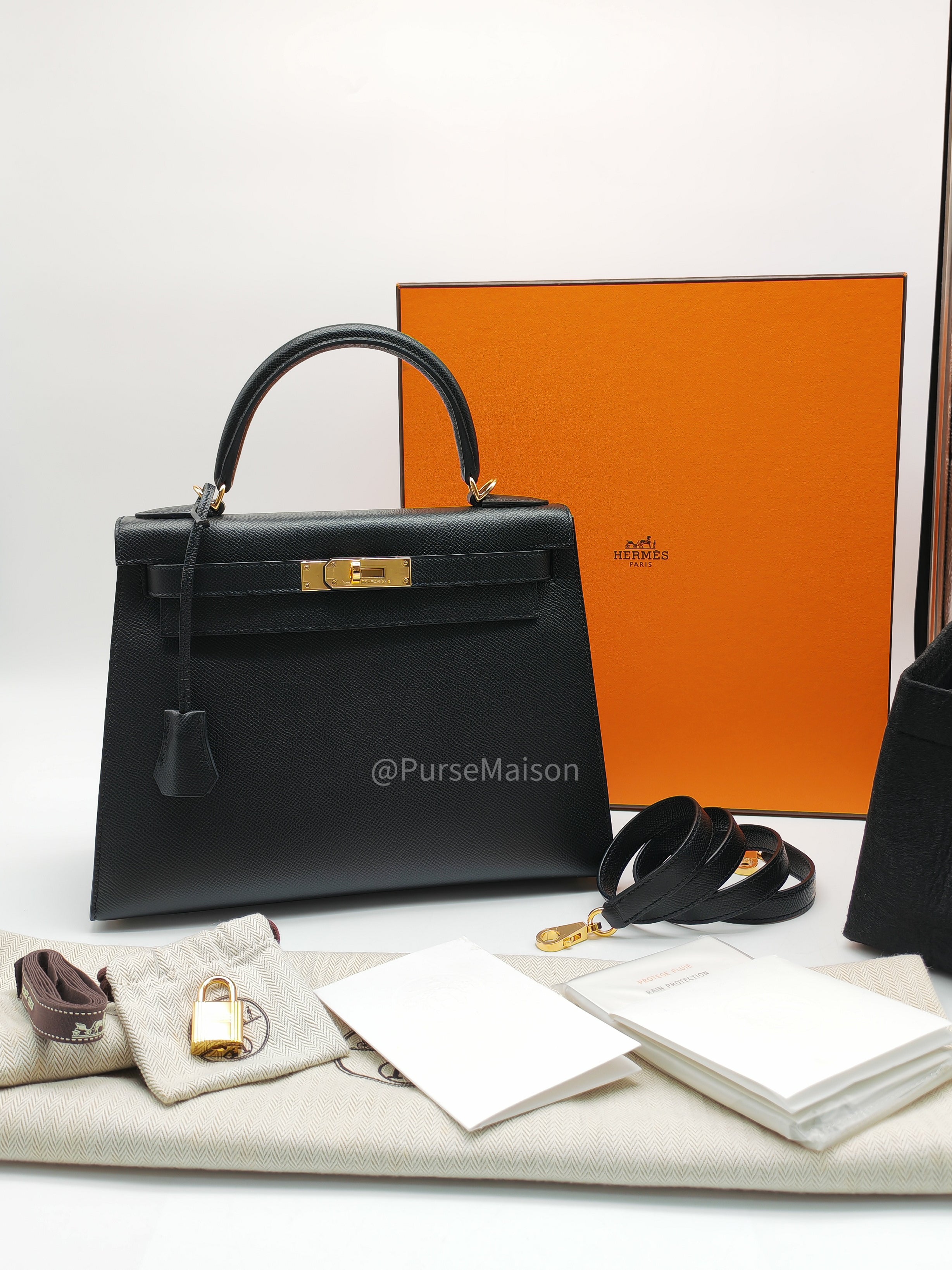 Hermes Kelly 28 Sellier in Black Epsom leather Gold Hardware Stamp Y(2020) | Purse Maison Luxury Bags Shop