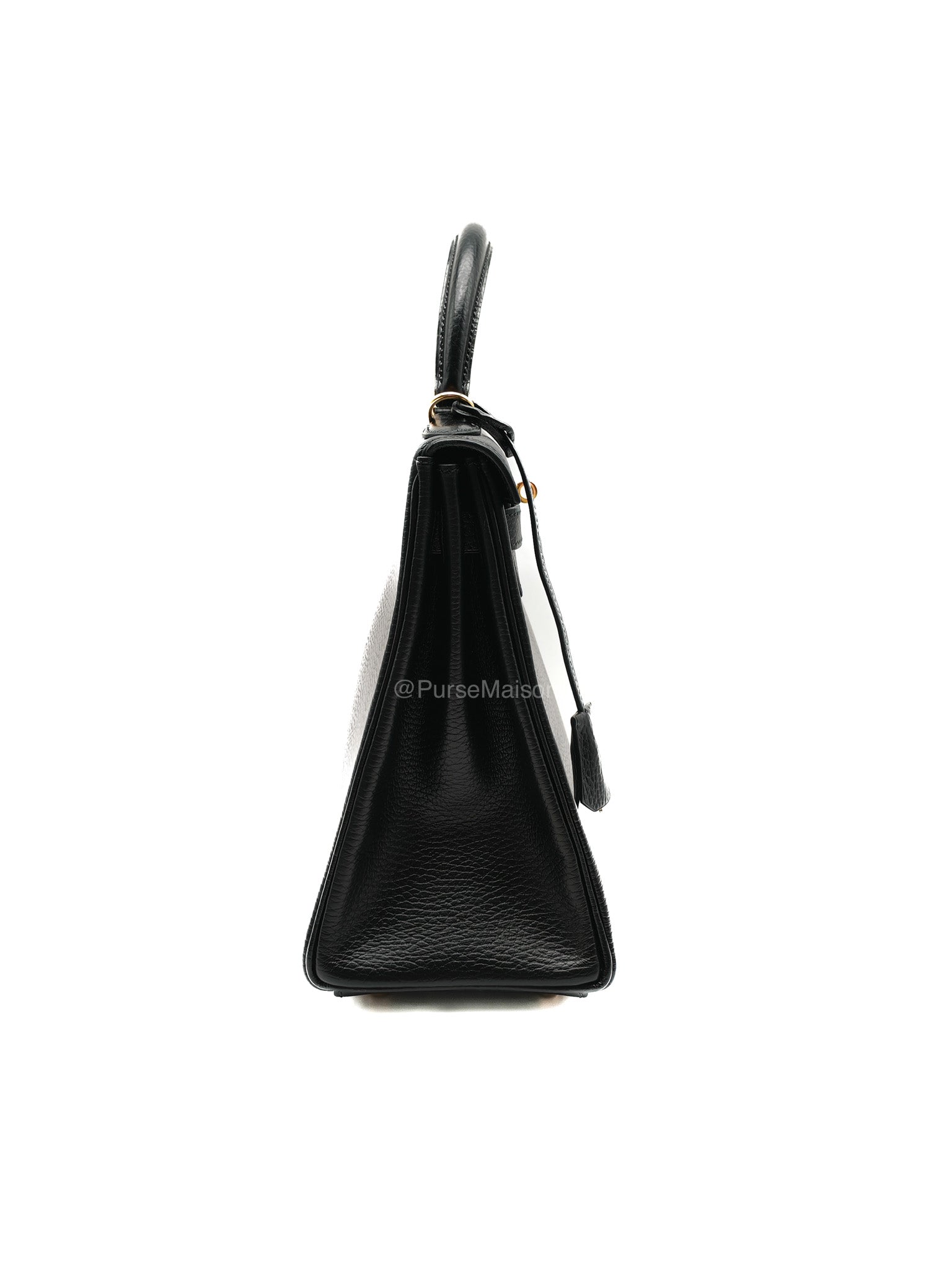 Hermes Kelly 32 in Black Ardennes Taurillon Leather Gold Hardware Stamp Square E(2001) | Purse Maison Luxury Bags Shop