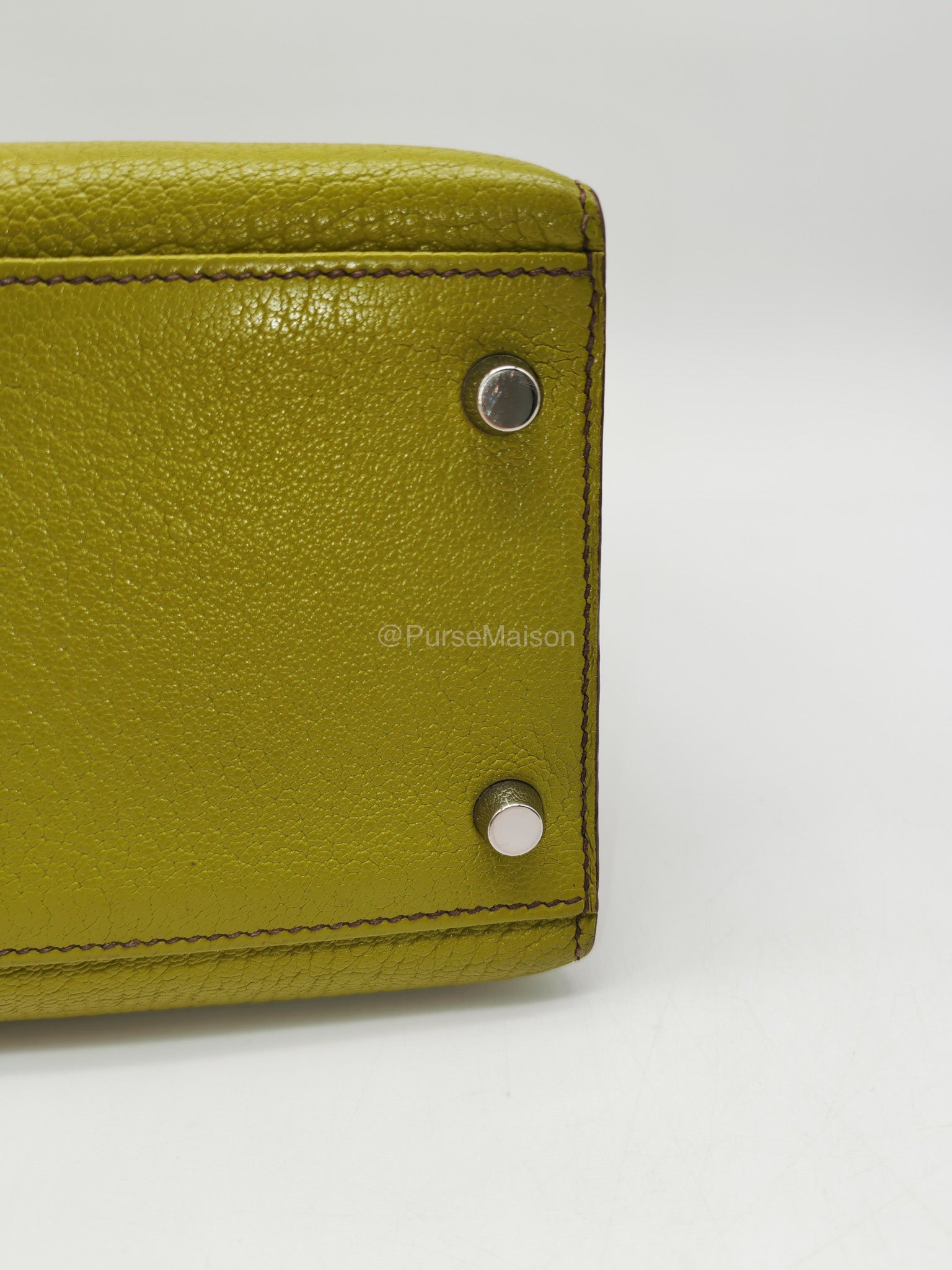 Hermes Kelly 32 in Vert Anis Cheve Mysore Leather Palladium Hardware Stamp J Square(2006) | Purse Maison Luxury Bags Shop