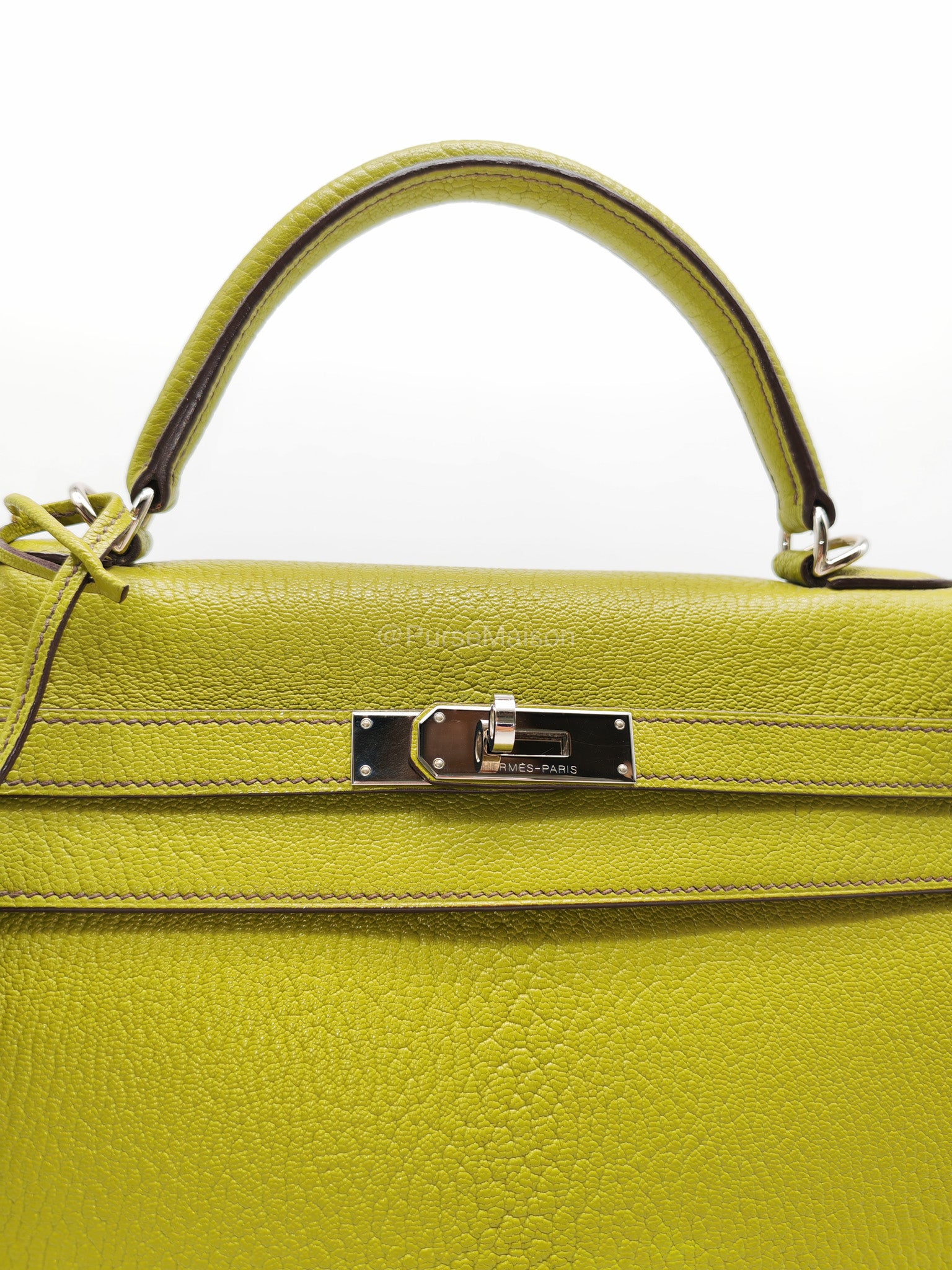 Hermes Kelly 32 in Vert Anis Cheve Mysore Leather Palladium Hardware Stamp J Square(2006) | Purse Maison Luxury Bags Shop