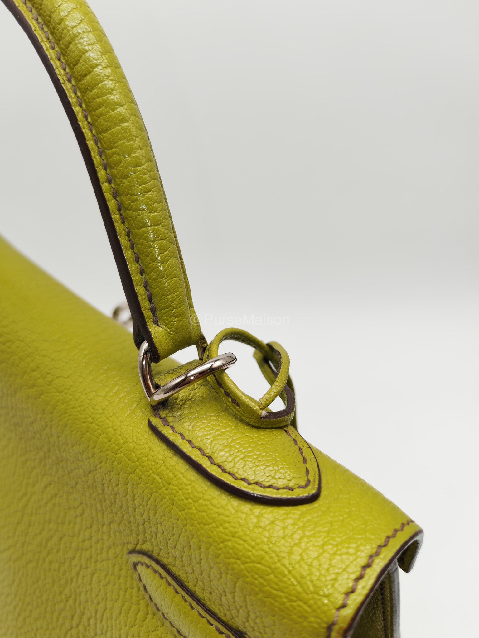Hermes Kelly 32 in Vert Anis Cheve Mysore Leather Palladium Hardware Stamp J Square(2006) | Purse Maison Luxury Bags Shop
