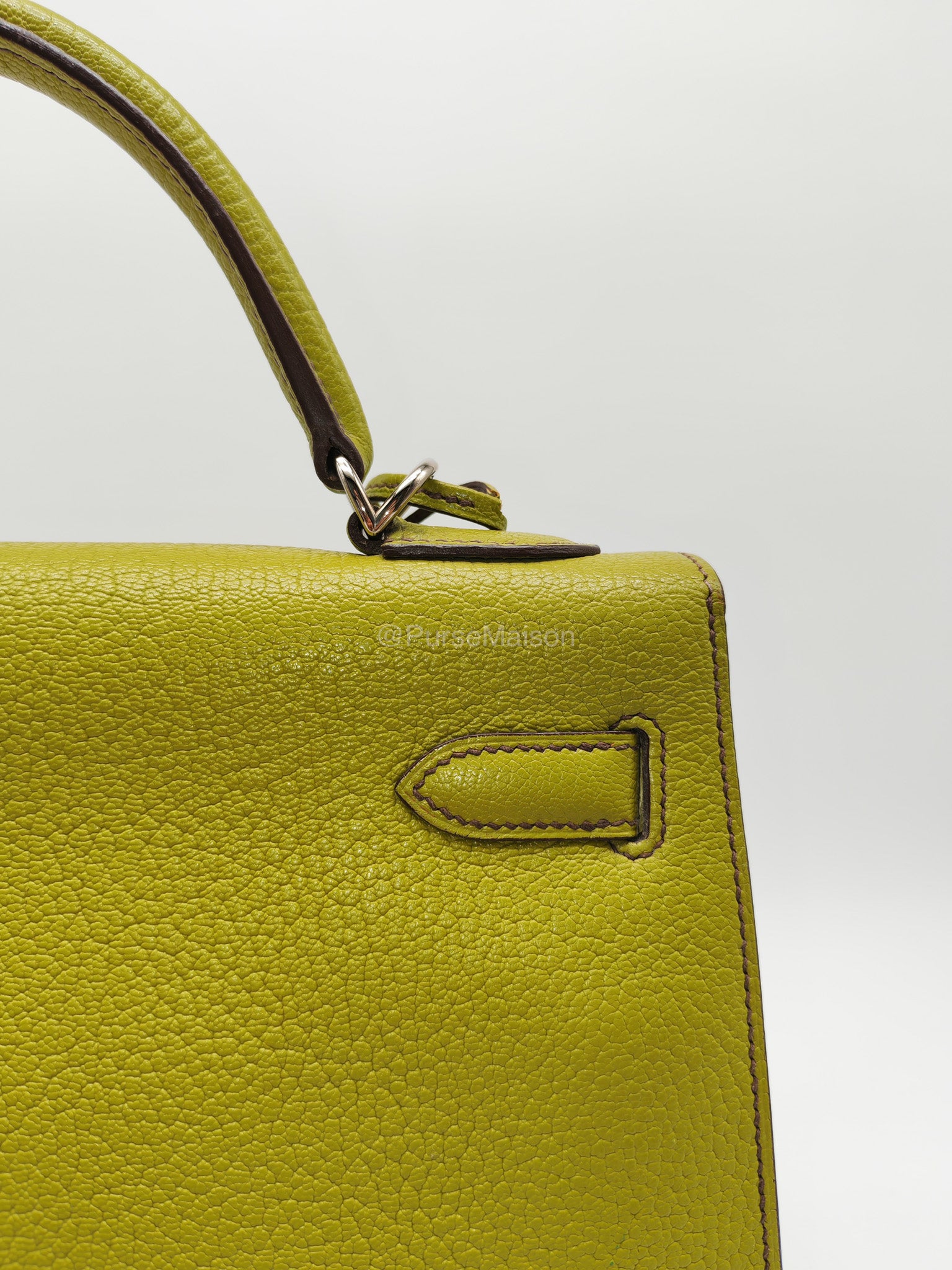 Hermes Kelly 32 in Vert Anis Cheve Mysore Leather Palladium Hardware Stamp J Square(2006) | Purse Maison Luxury Bags Shop