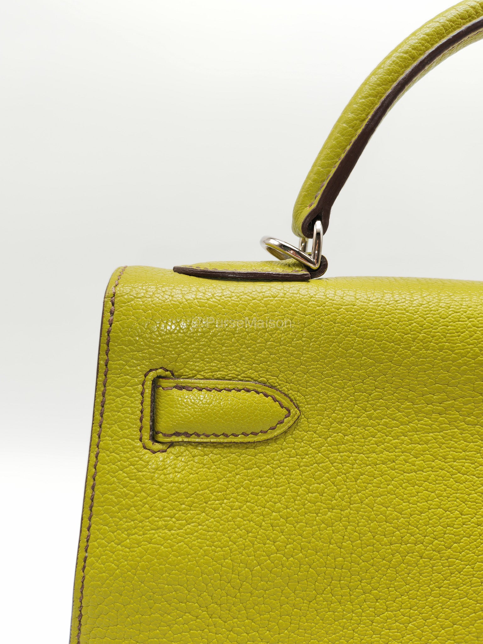 Hermes Kelly 32 in Vert Anis Cheve Mysore Leather Palladium Hardware Stamp J Square(2006) | Purse Maison Luxury Bags Shop