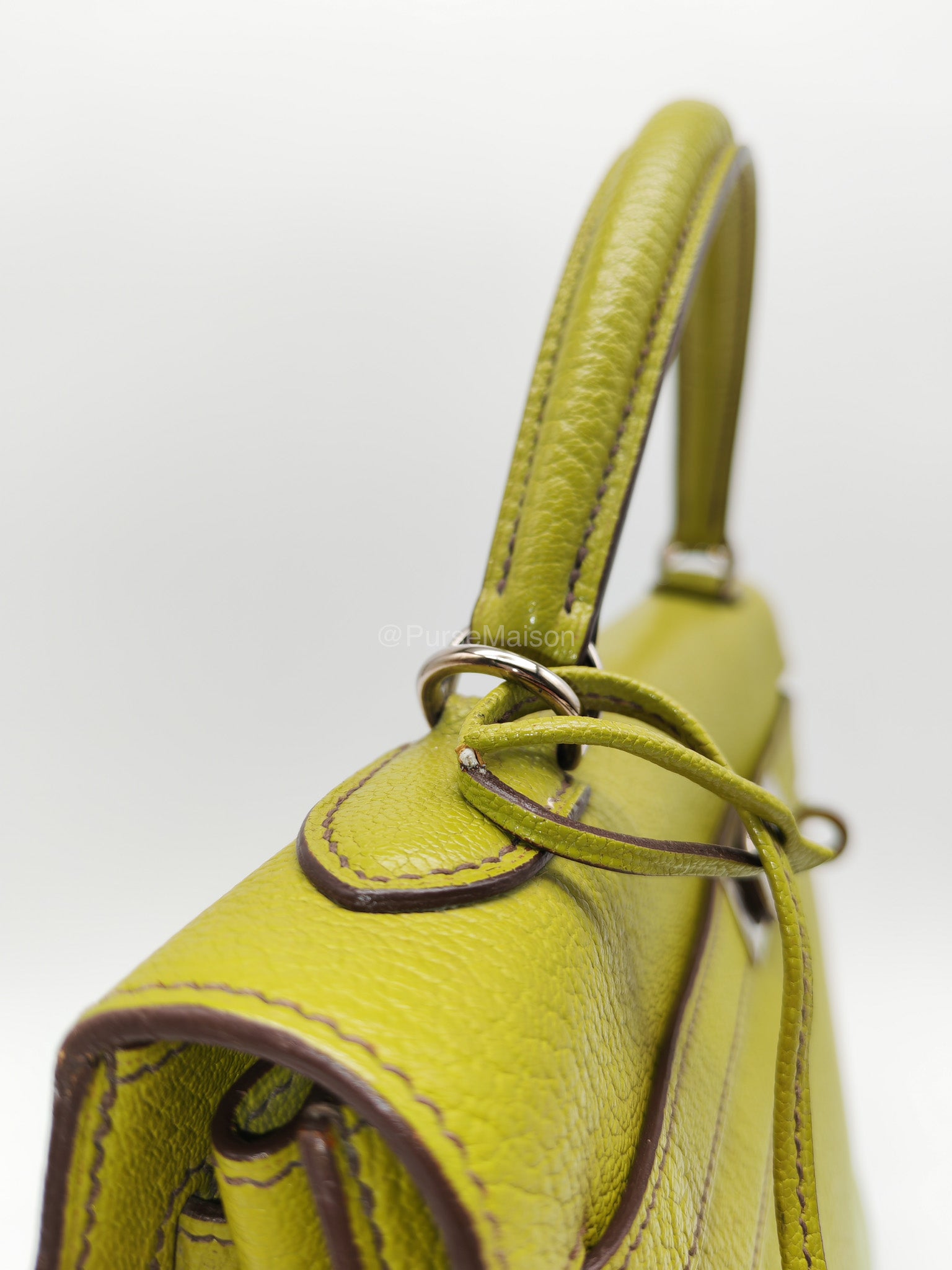 Hermes Kelly 32 in Vert Anis Cheve Mysore Leather Palladium Hardware Stamp J Square(2006) | Purse Maison Luxury Bags Shop