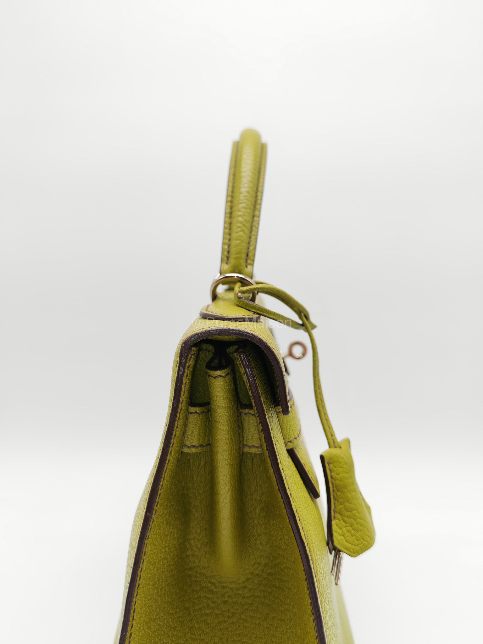 Hermes Kelly 32 in Vert Anis Cheve Mysore Leather Palladium Hardware Stamp J Square(2006) | Purse Maison Luxury Bags Shop