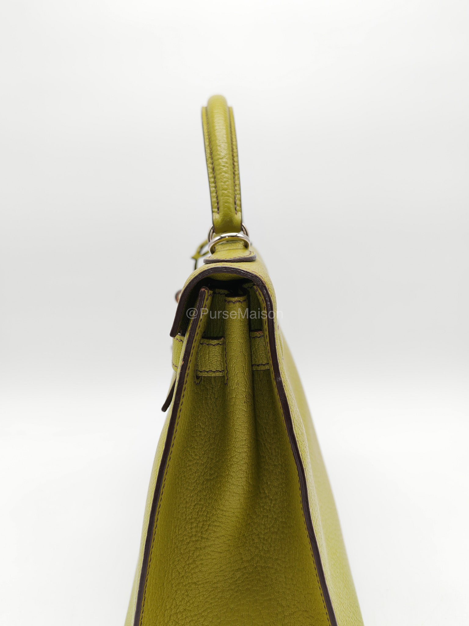 Hermes Kelly 32 in Vert Anis Cheve Mysore Leather Palladium Hardware Stamp J Square(2006) | Purse Maison Luxury Bags Shop