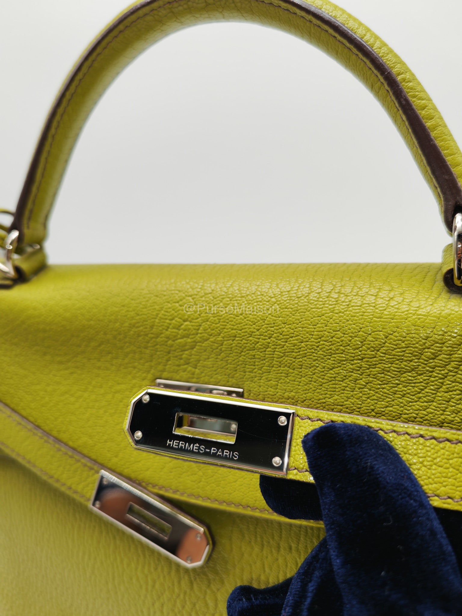 Hermes Kelly 32 in Vert Anis Cheve Mysore Leather Palladium Hardware Stamp J Square(2006) | Purse Maison Luxury Bags Shop