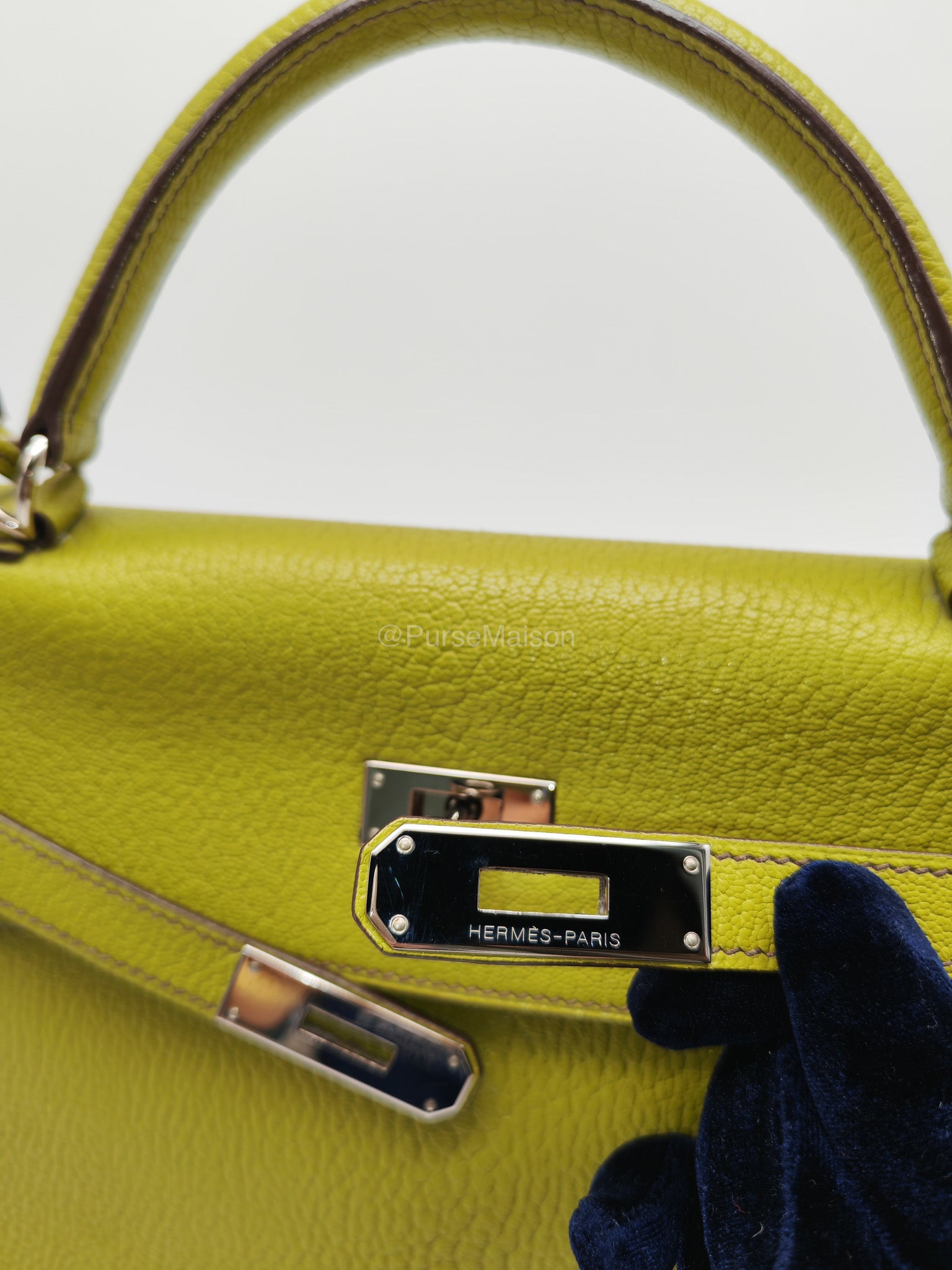 Hermes Kelly 32 in Vert Anis Cheve Mysore Leather Palladium Hardware Stamp J Square(2006) | Purse Maison Luxury Bags Shop