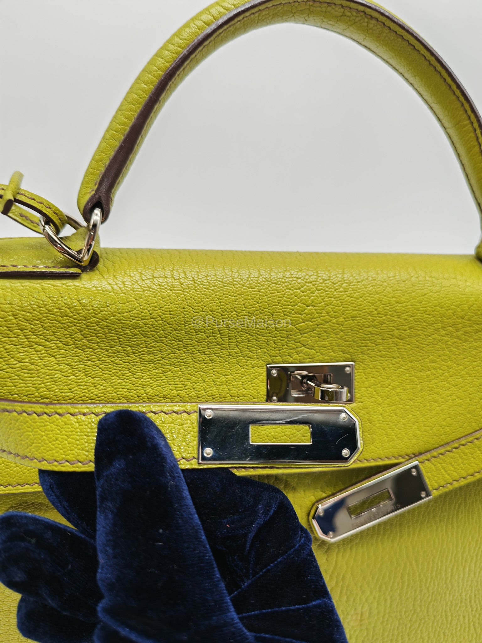 Hermes Kelly 32 in Vert Anis Cheve Mysore Leather Palladium Hardware Stamp J Square(2006) | Purse Maison Luxury Bags Shop