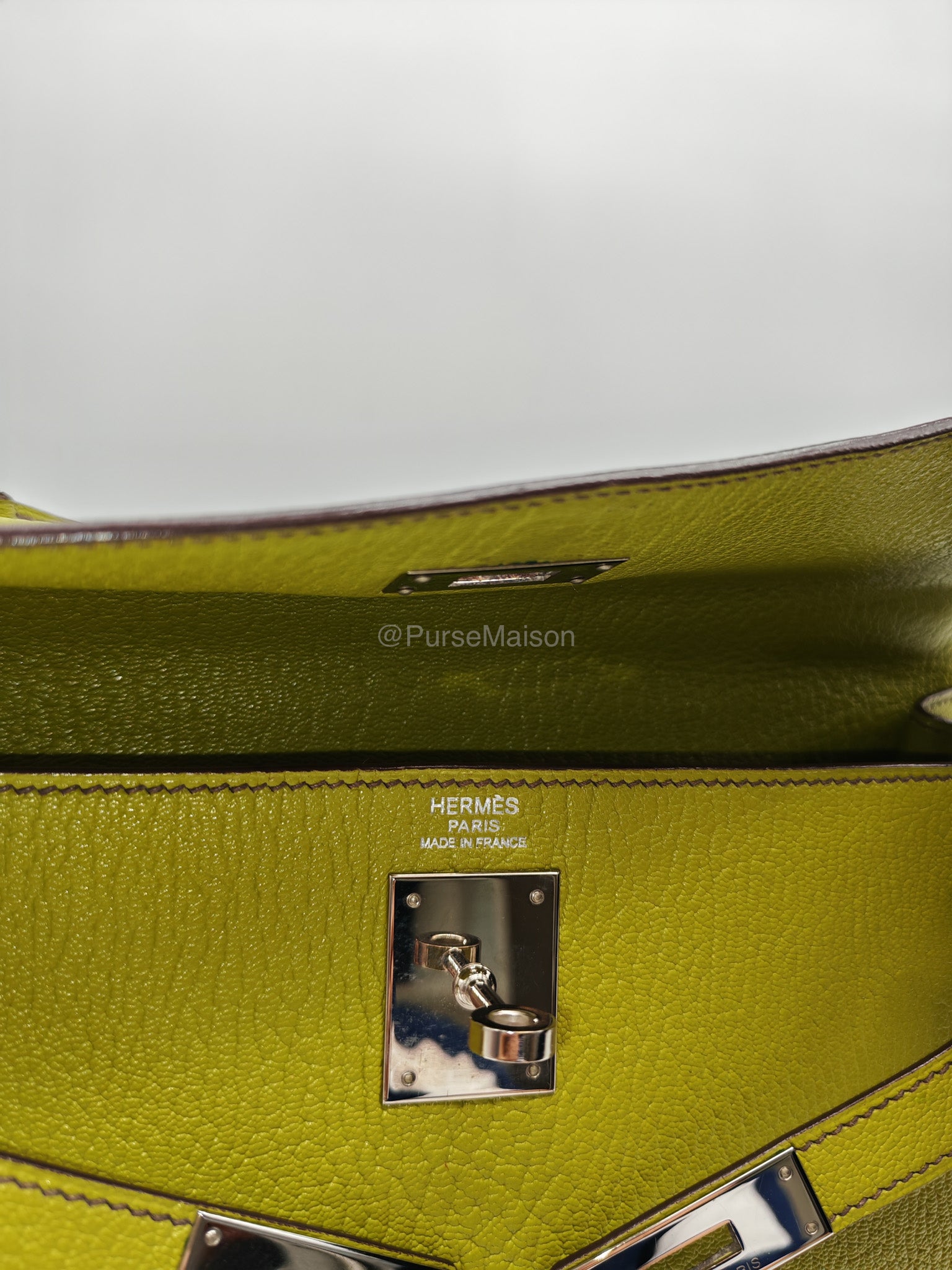 Hermes Kelly 32 in Vert Anis Cheve Mysore Leather Palladium Hardware Stamp J Square(2006) | Purse Maison Luxury Bags Shop