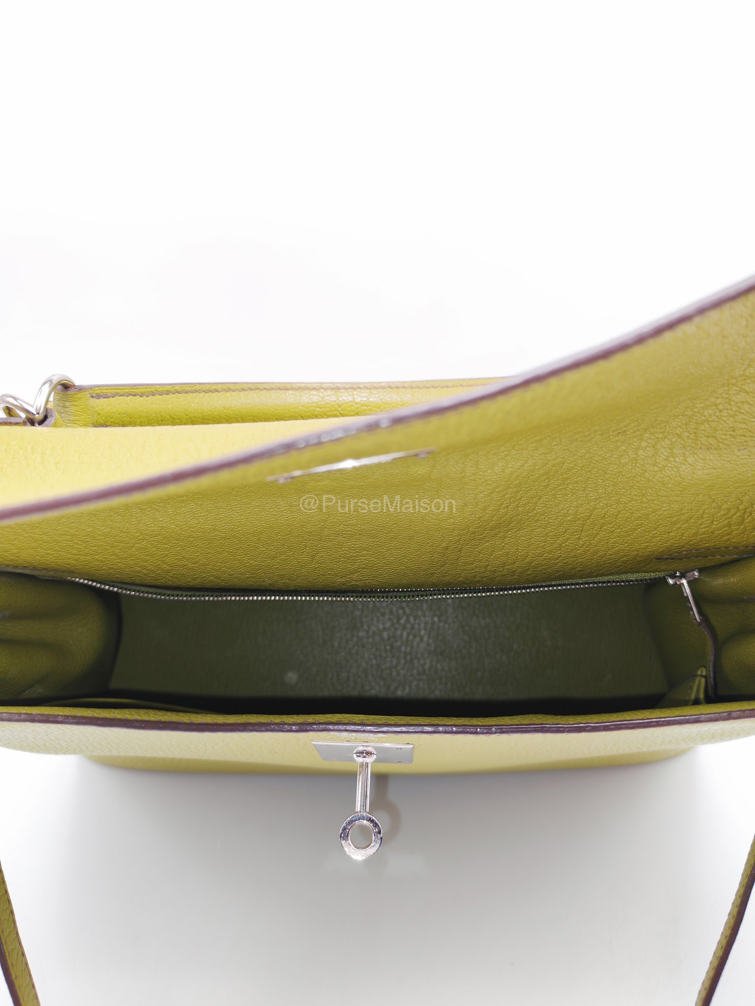 Hermes Kelly 32 in Vert Anis Cheve Mysore Leather Palladium Hardware Stamp J Square(2006) | Purse Maison Luxury Bags Shop