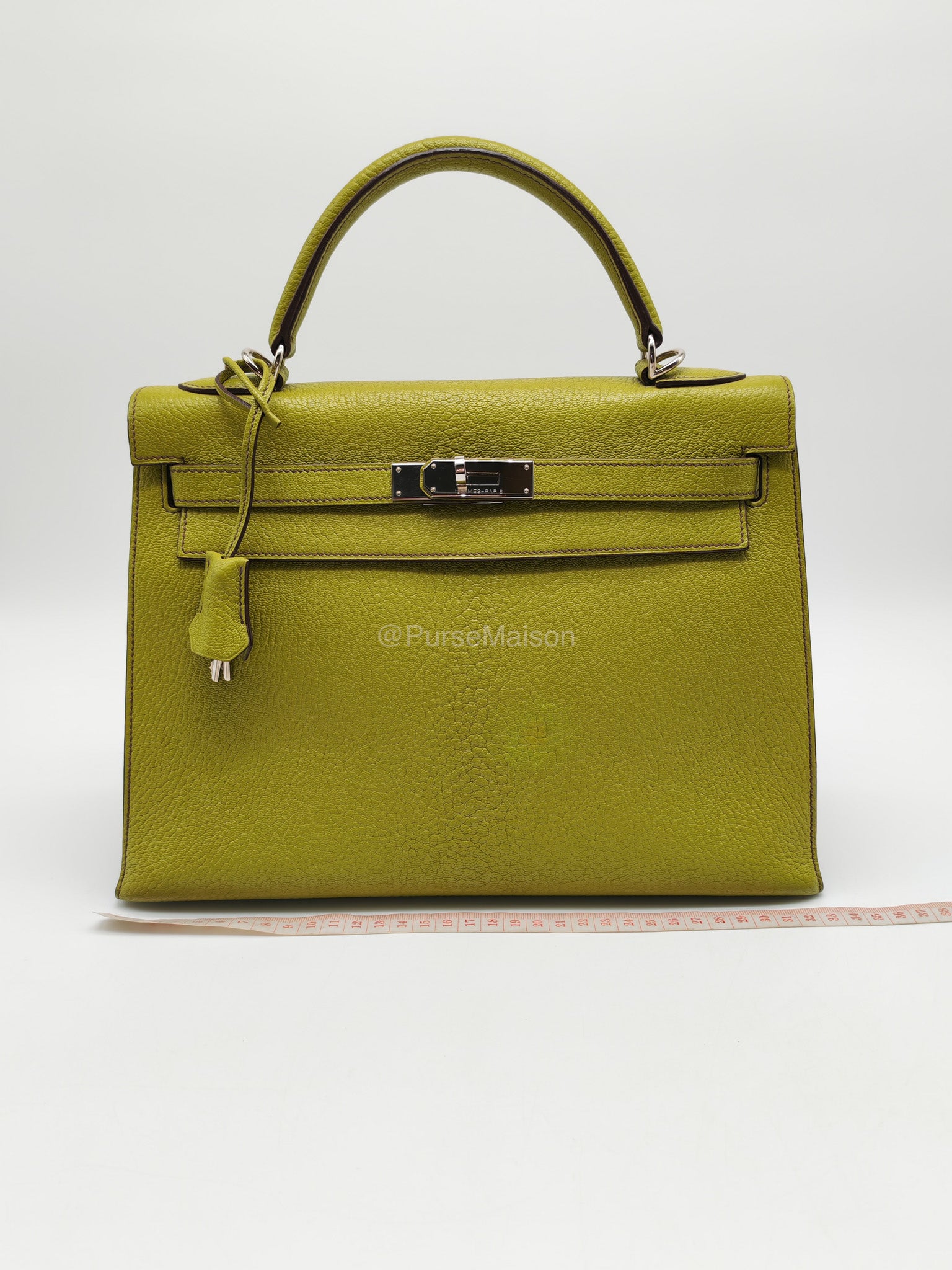 Hermes Kelly 32 in Vert Anis Cheve Mysore Leather Palladium Hardware Stamp J Square(2006) | Purse Maison Luxury Bags Shop
