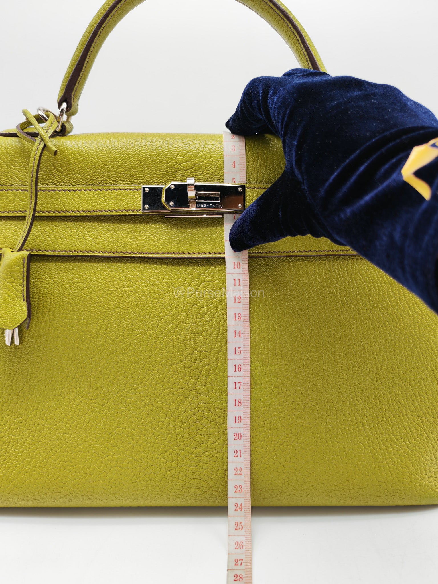 Hermes Kelly 32 in Vert Anis Cheve Mysore Leather Palladium Hardware Stamp J Square(2006) | Purse Maison Luxury Bags Shop