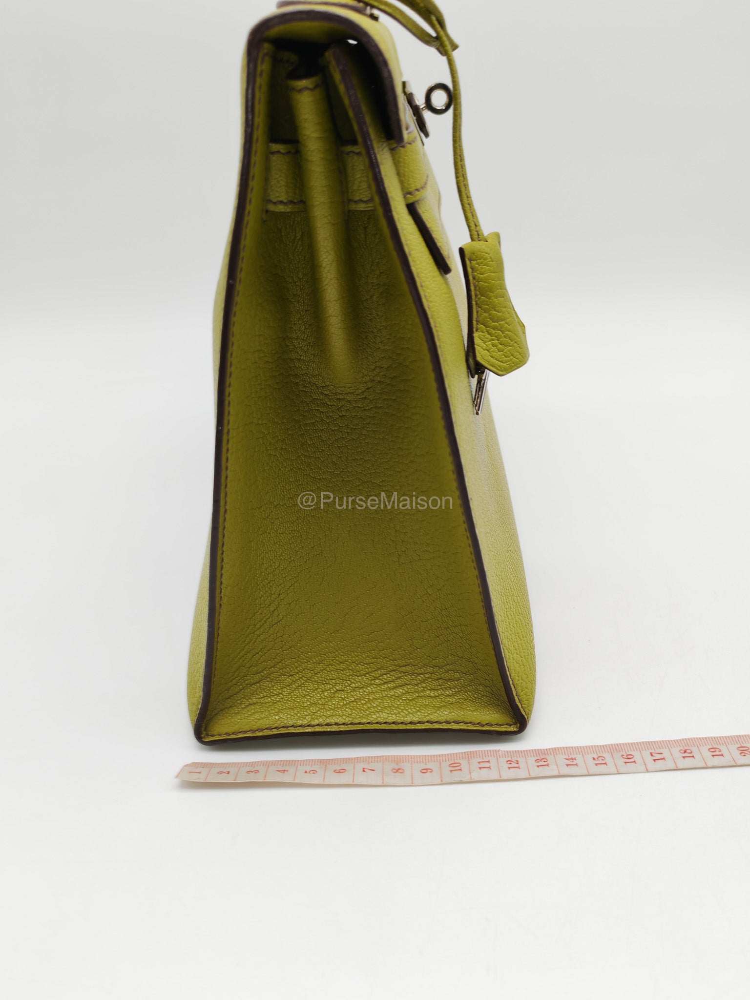 Hermes Kelly 32 in Vert Anis Cheve Mysore Leather Palladium Hardware Stamp J Square(2006) | Purse Maison Luxury Bags Shop