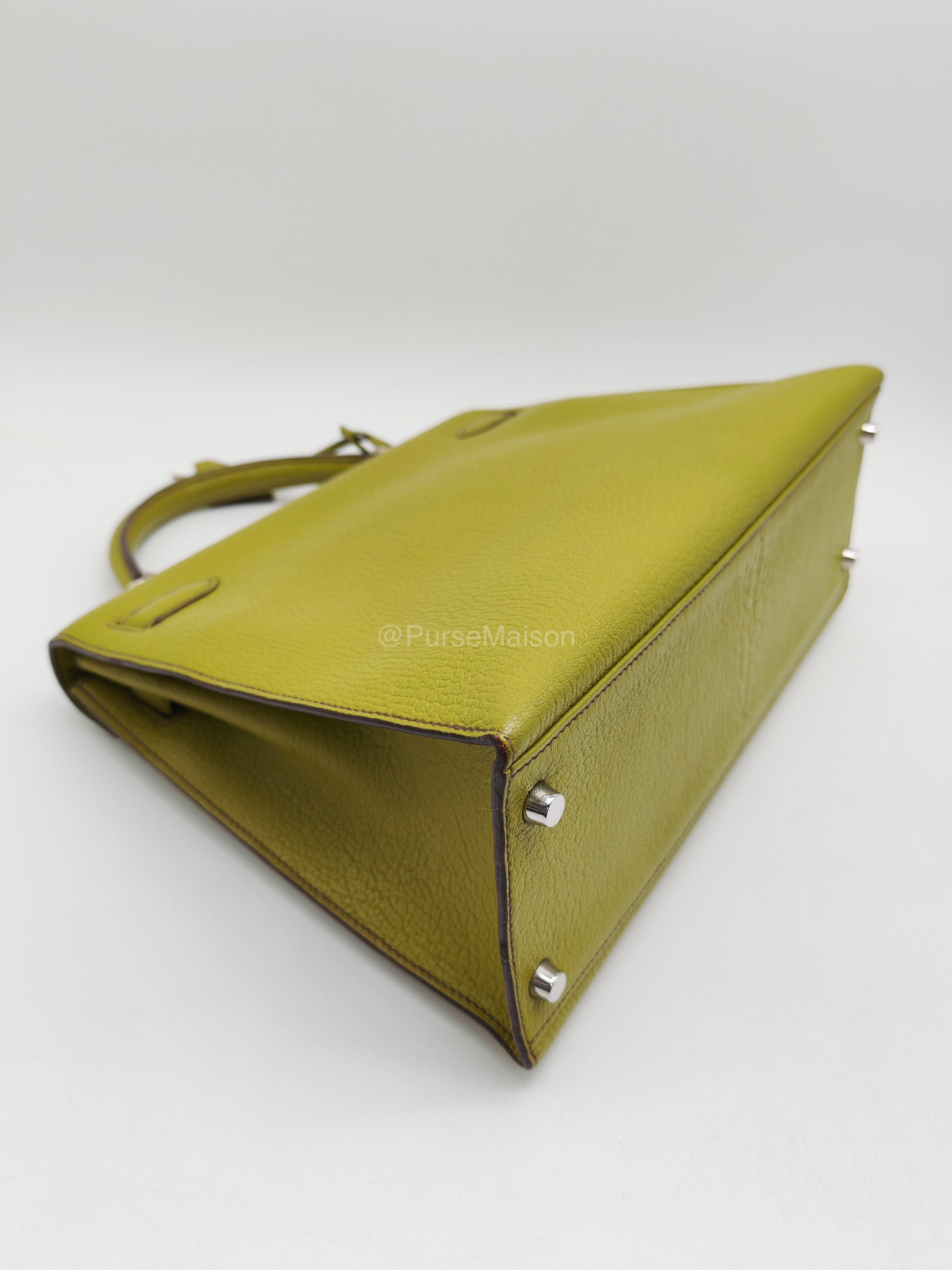 Hermes Kelly 32 in Vert Anis Cheve Mysore Leather Palladium Hardware Stamp J Square(2006) | Purse Maison Luxury Bags Shop