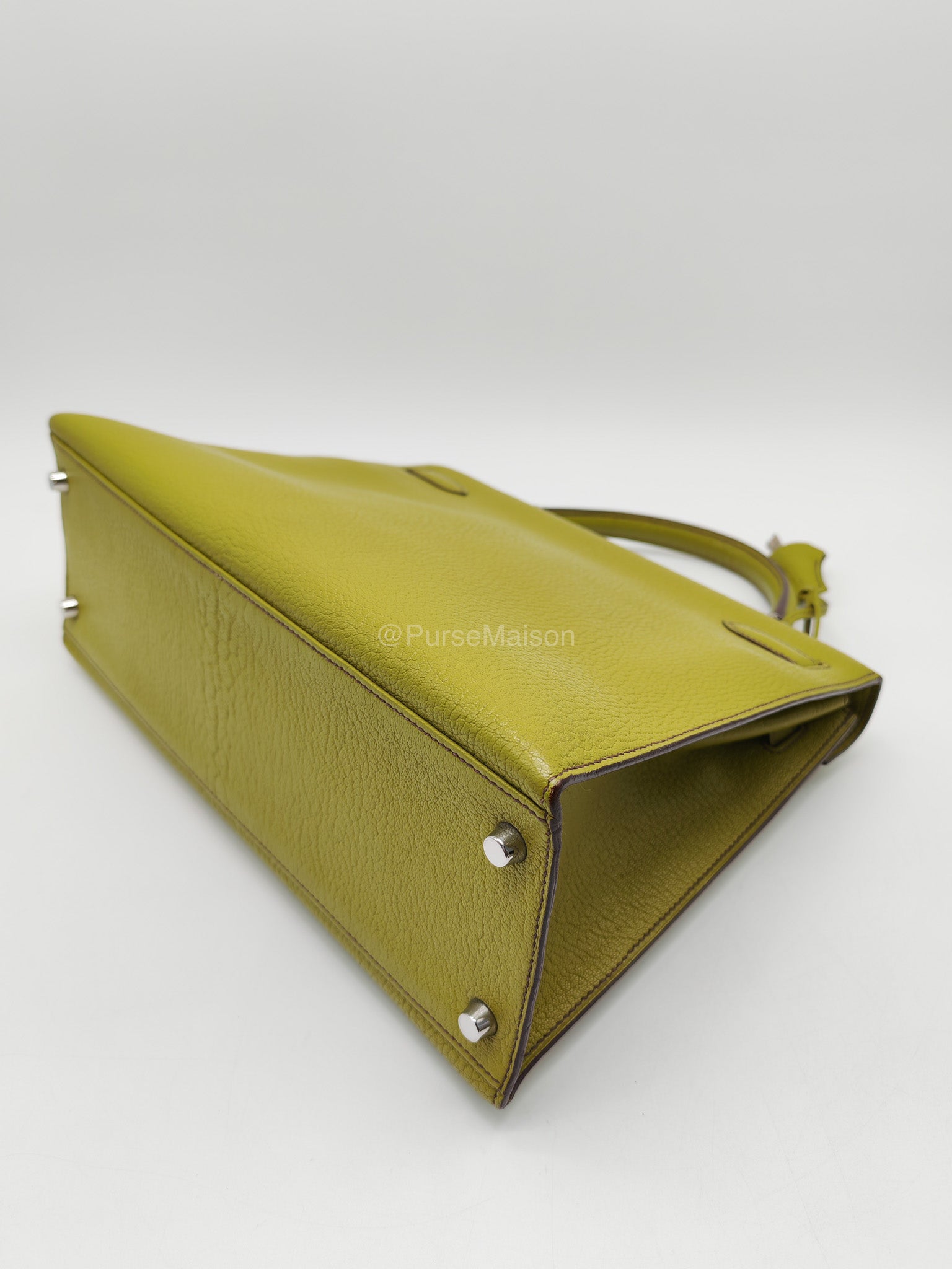 Hermes Kelly 32 in Vert Anis Cheve Mysore Leather Palladium Hardware Stamp J Square(2006) | Purse Maison Luxury Bags Shop
