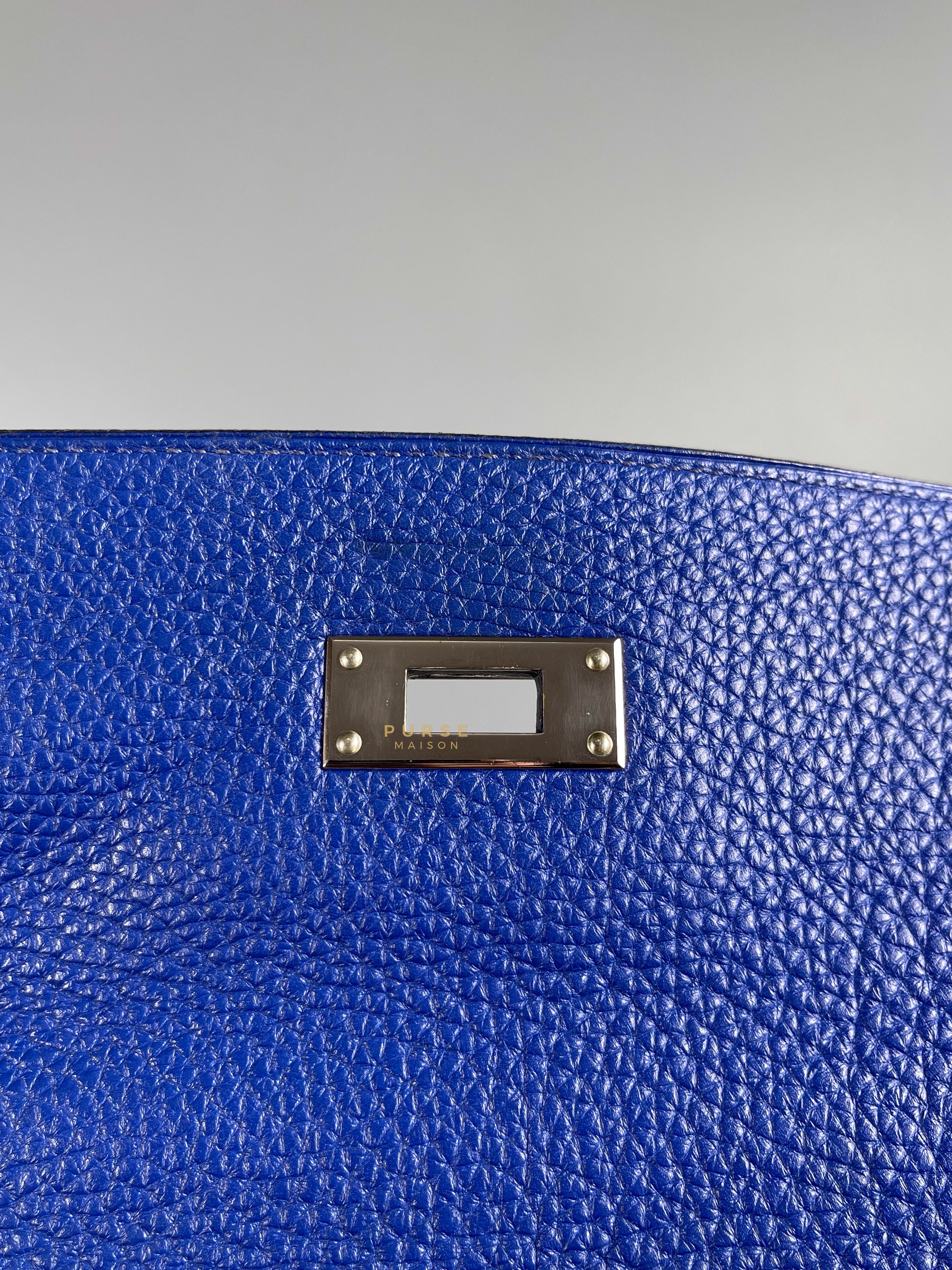 Hermes Kelly 32 Retourne Blue Electric Togo Palladium Hardware Stamp O square (2011) | Purse Maison Luxury Bags Shop