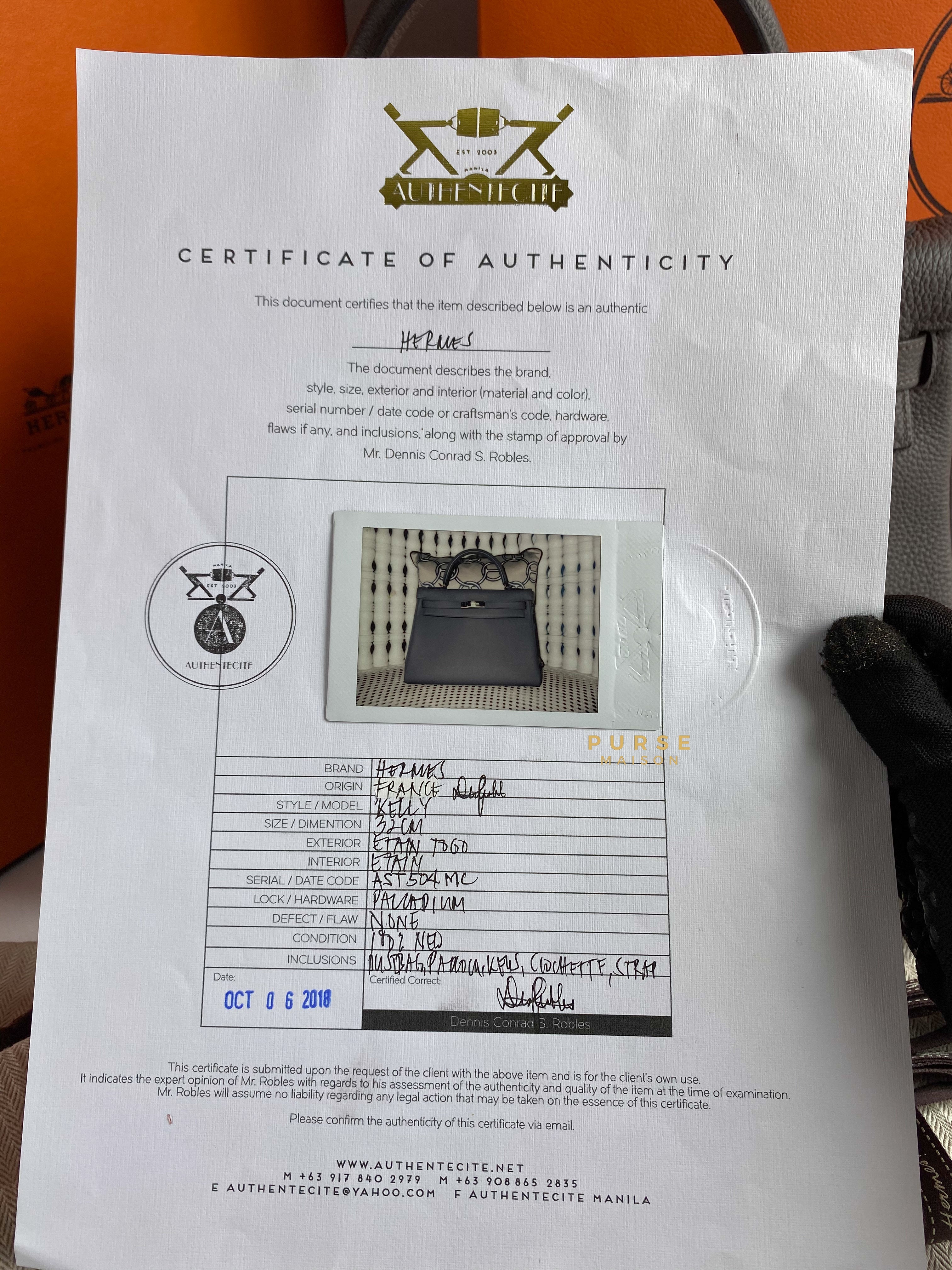 Hermes Kelly 32 Retourne Etain Togo and Palladium Hardware Stamp A | Purse Maison Luxury Bags Shop