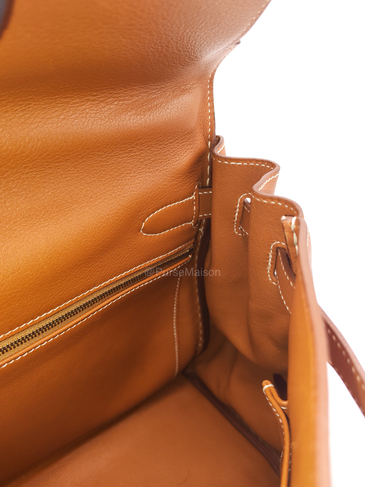 Hermes Kelly 32 Retourne in Gold Swift Leather and Gold Hardware Stamp Square E (2001) | Purse Maison Luxury Bags Shop