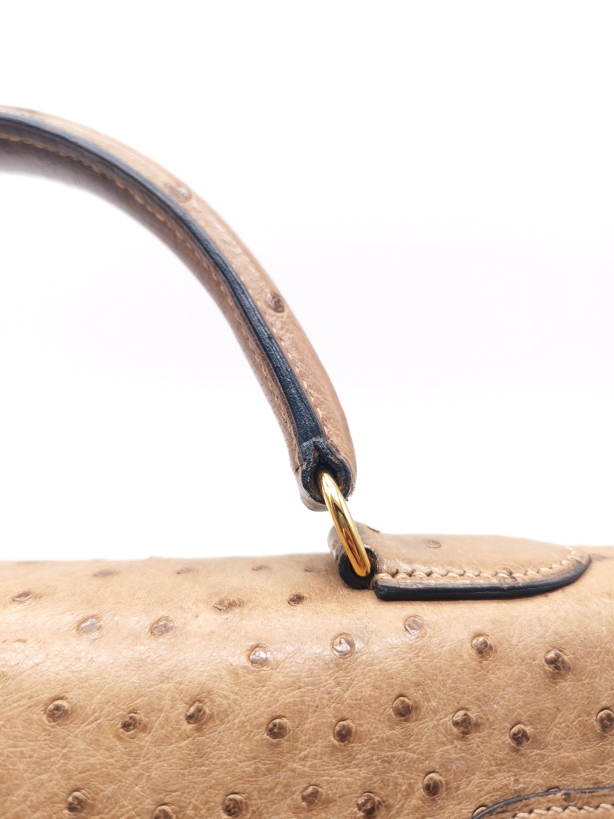 Hermes Kelly 32 Sellier in Mousse Ostrich Leather in Gold Hardware Stamp X Circle (1994) | Purse Maison Luxury Bags Shop