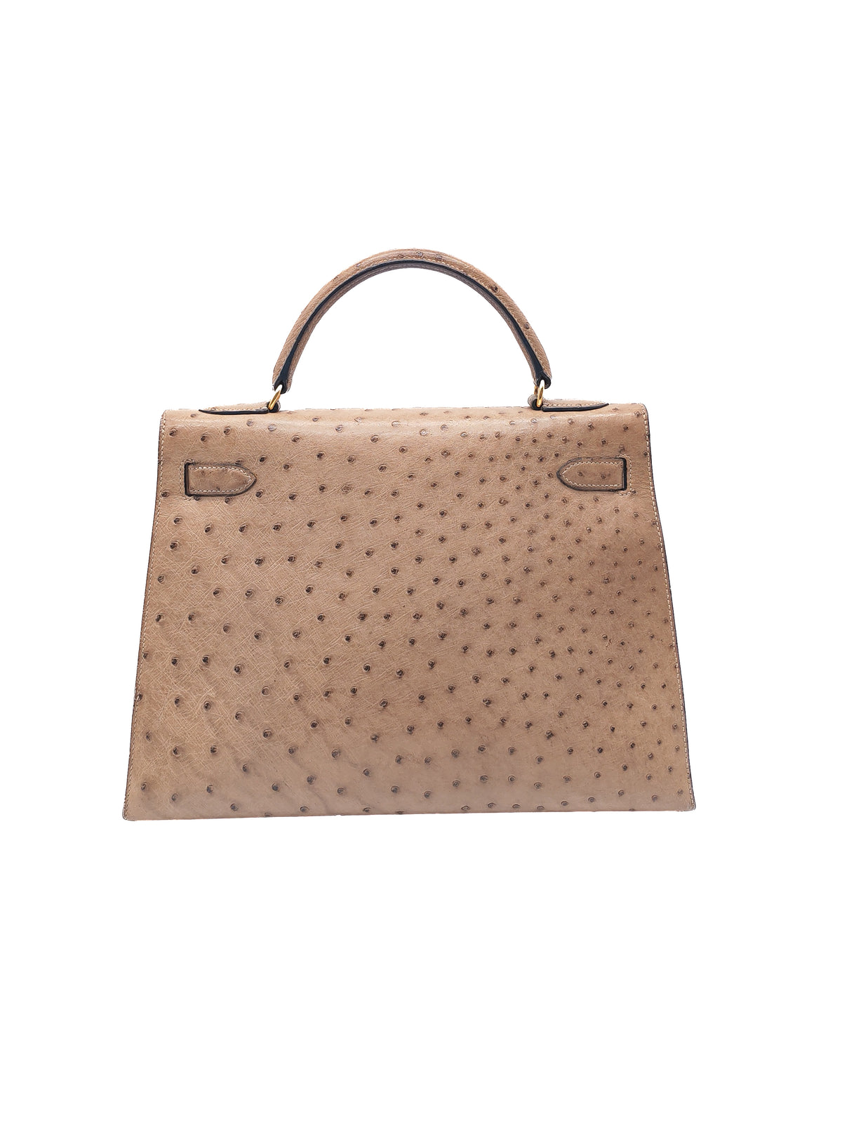 Hermes Kelly 32 Sellier in Mousse Ostrich Leather in Gold Hardware Stamp X Circle (1994) | Purse Maison Luxury Bags Shop