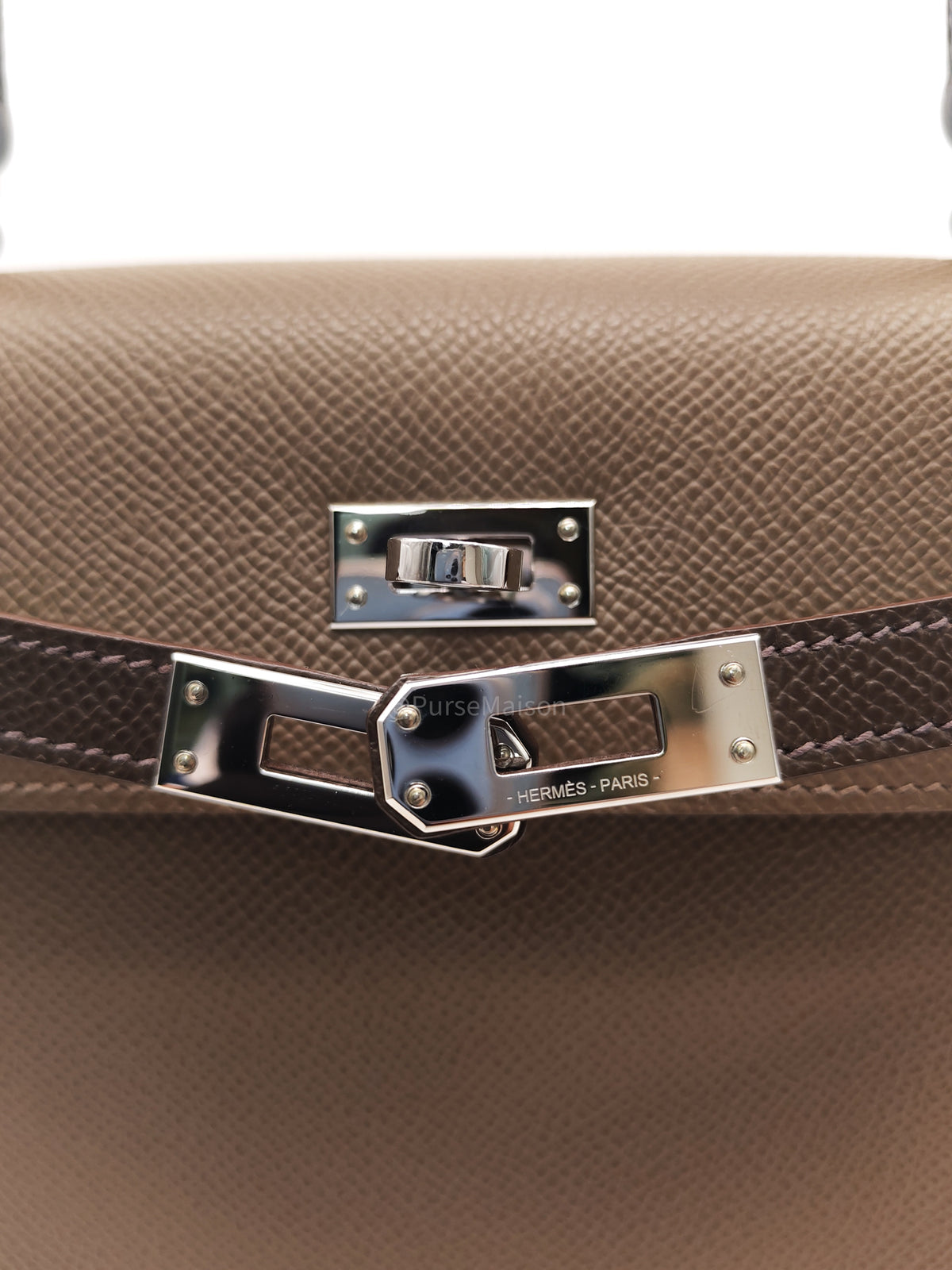 Hermes Kelly II 25 Sellier Tri-color in Etoupe/Ecorce/Noir Epsom Palladium Hardware Stamp B (2023) | Purse Maison Luxury Bags Shop