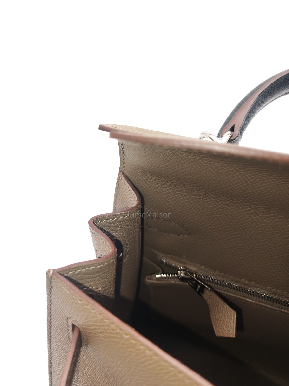 Hermes Kelly II 25 Sellier Tri-color in Etoupe/Ecorce/Noir Epsom Palladium Hardware Stamp B (2023) | Purse Maison Luxury Bags Shop
