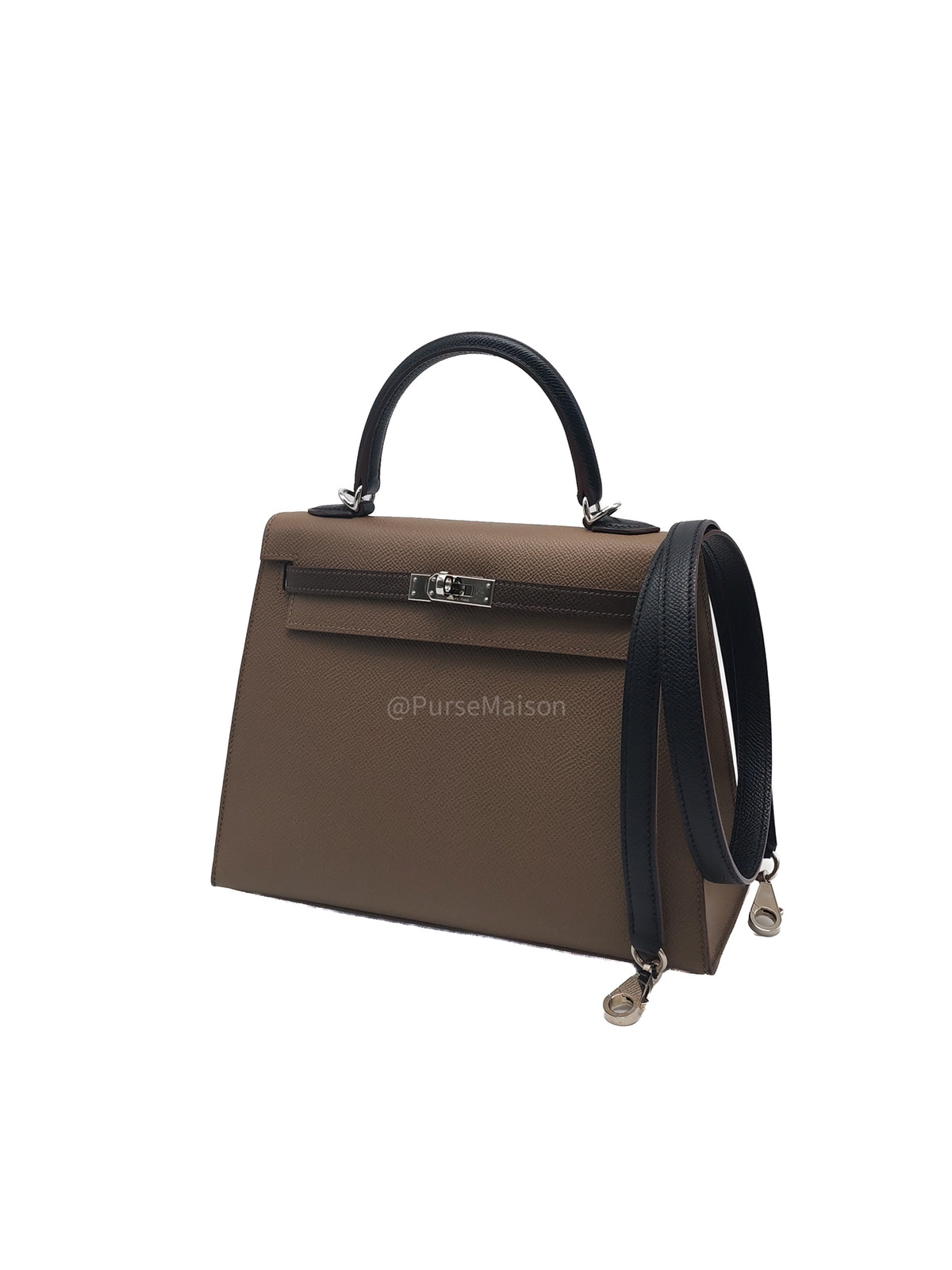 Hermes Kelly II 25 Sellier Tri-color in Etoupe/Ecorce/Noir Epsom Palladium Hardware Stamp B (2023) | Purse Maison Luxury Bags Shop