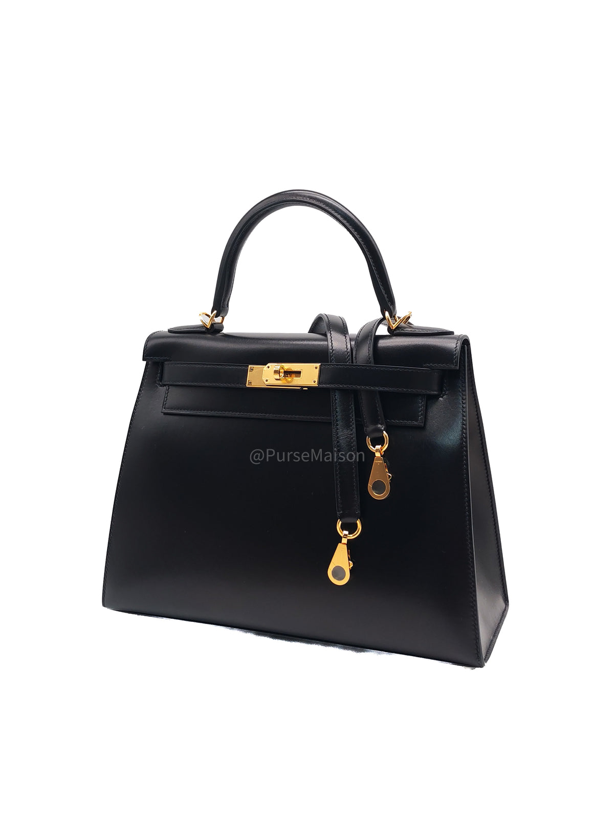Hermes Kelly II 28 Sellier in Black Box Calfskin Leather Gold Hardware Stamp U (2022) | Purse Maison Luxury Bags Shop