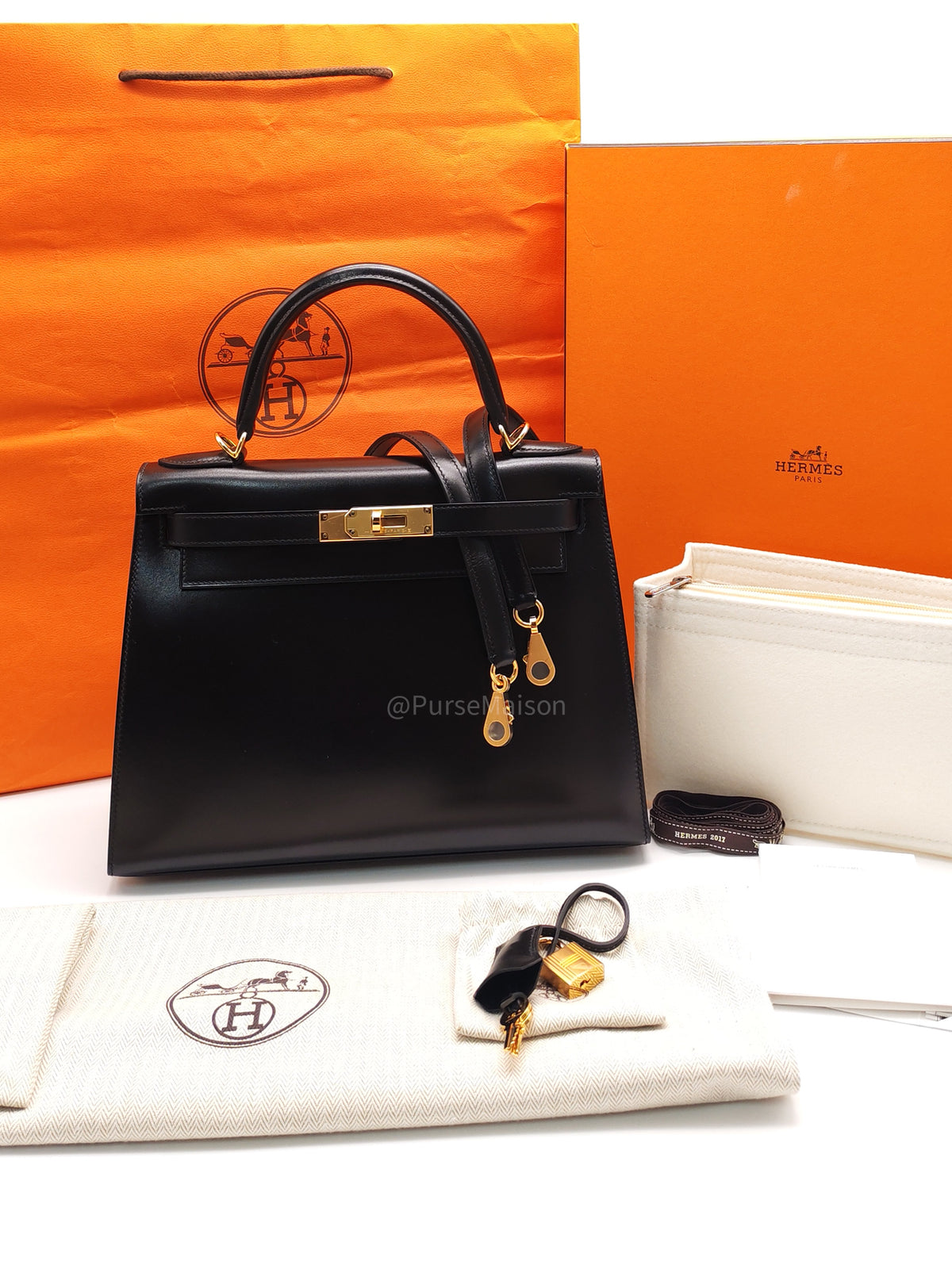 Hermes Kelly II 28 Sellier in Black Box Calfskin Leather Gold Hardware Stamp U (2022) | Purse Maison Luxury Bags Shop