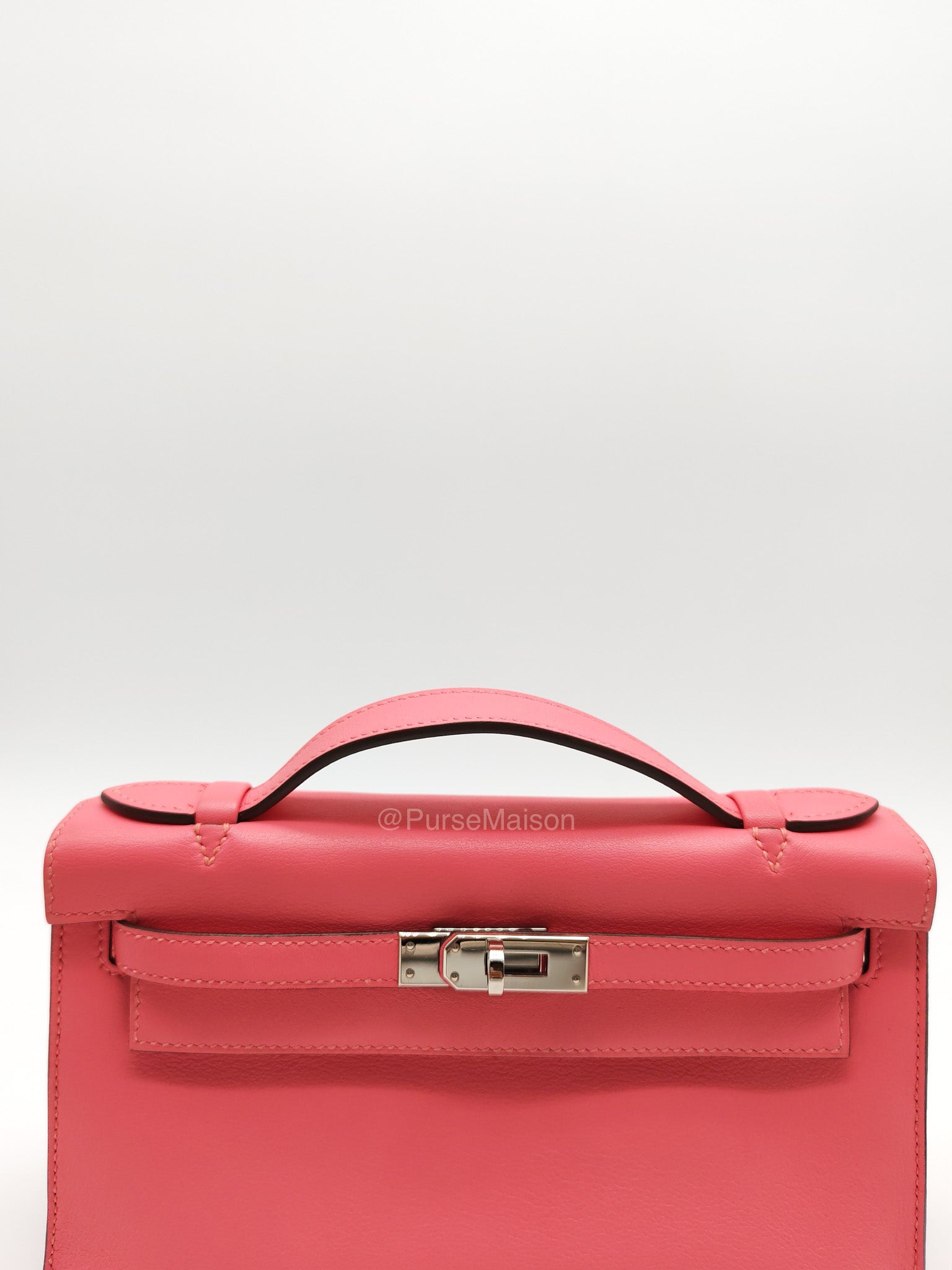 Hermes Kelly Pochette Rose Azalee in Swift Leather and Palladium Hardware Stamp A (2017) | Purse Maison Luxury Bags Shop