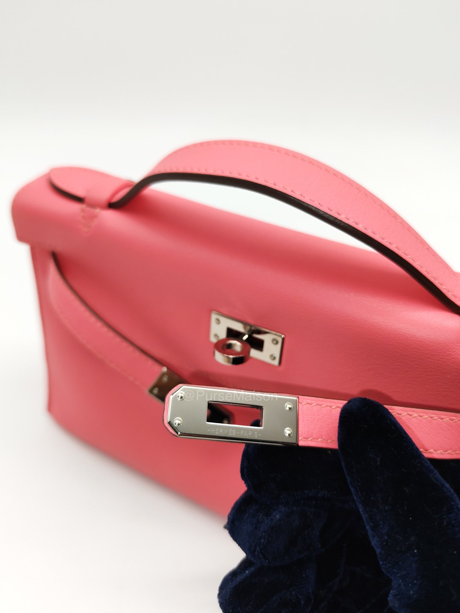 Hermes Kelly Pochette Rose Azalee in Swift Leather and Palladium Hardware Stamp A (2017) | Purse Maison Luxury Bags Shop