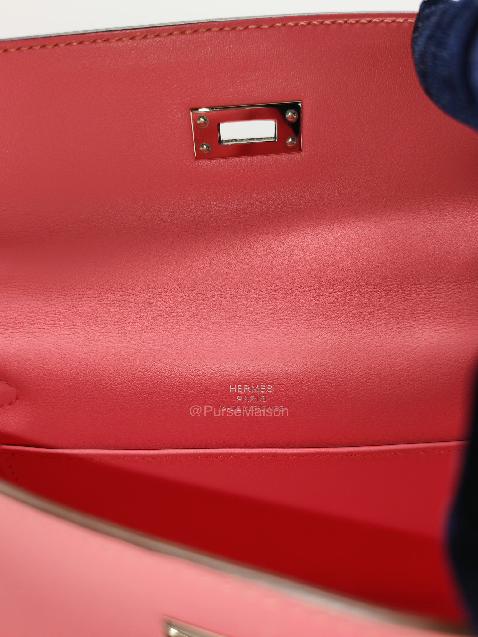 Hermes Kelly Pochette Rose Azalee in Swift Leather and Palladium Hardware Stamp A (2017) | Purse Maison Luxury Bags Shop