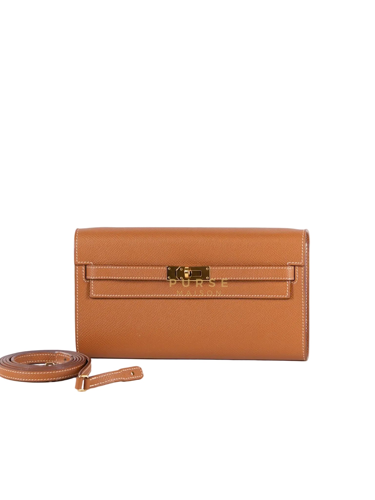 Kelly To Go in Gold Epsom Leather and Gold Hardware Stamp Y (2020) | Purse Maison Luxury Bags Shop